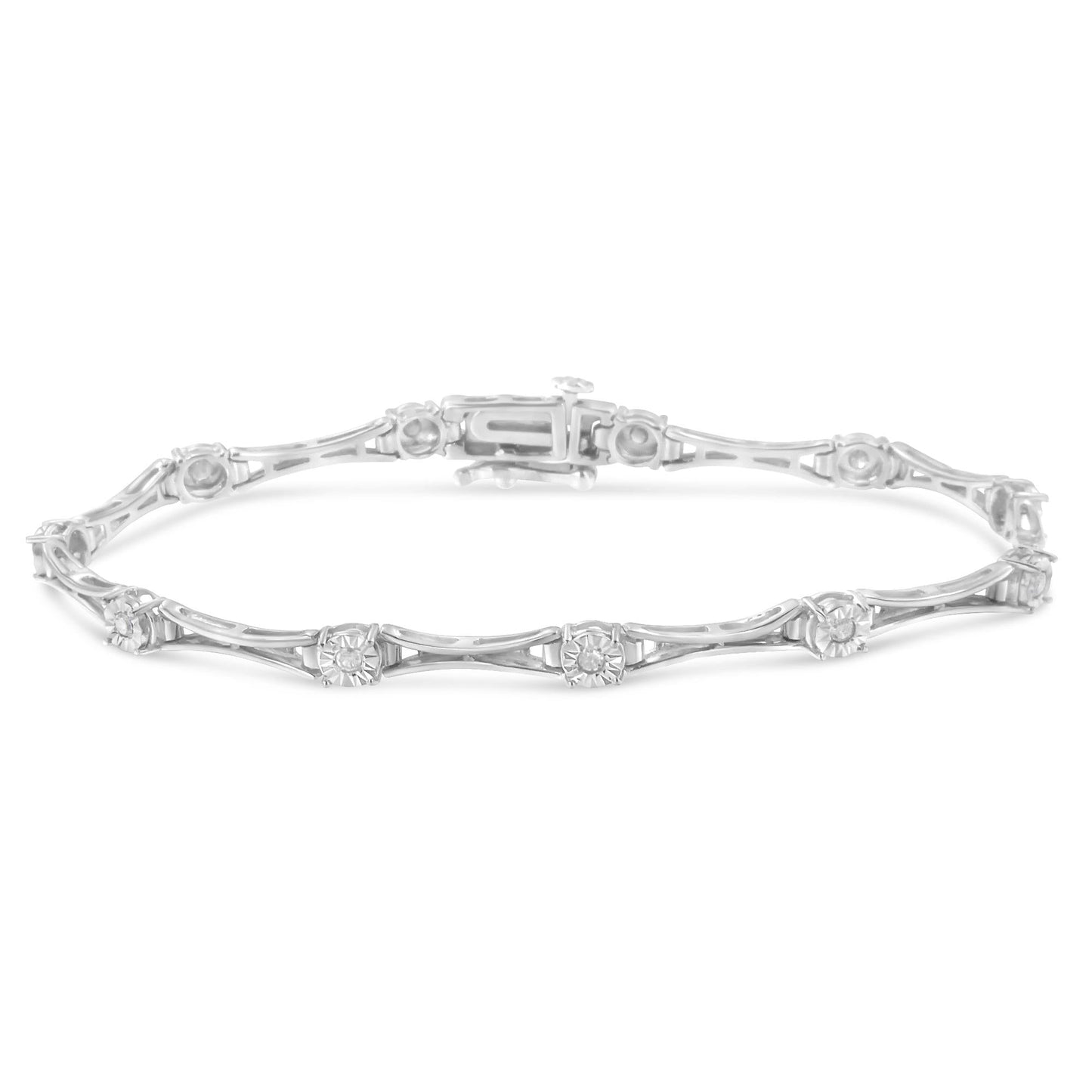 .925 Sterling Silver 1/4 Cttw Diamond Miracle-Set Flared-Bar 7" Link-Style Tennis Bracelet (I-J Color, I3 Clarity)-0