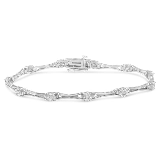 .925 Sterling Silver 1/4 Cttw Diamond Miracle-Set Flared-Bar 7" Link-Style Tennis Bracelet (I-J Color, I3 Clarity)-0