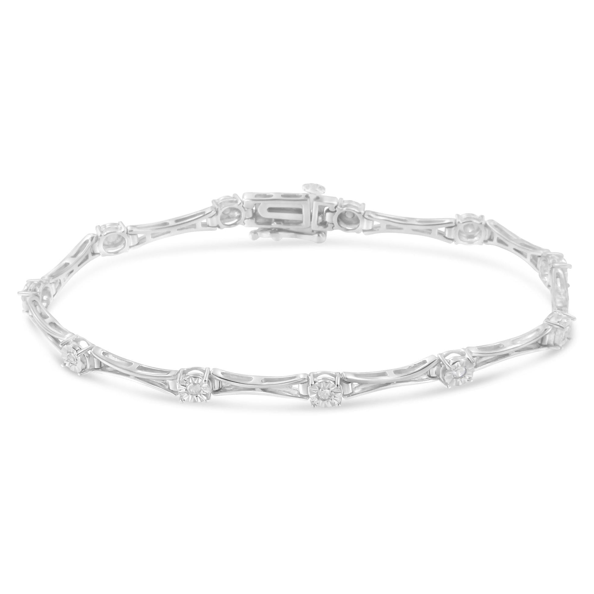 .925 Sterling Silver 1/4 Cttw Diamond Miracle-Set Flared-Bar 7" Link-Style Tennis Bracelet (I-J Color, I3 Clarity)-1