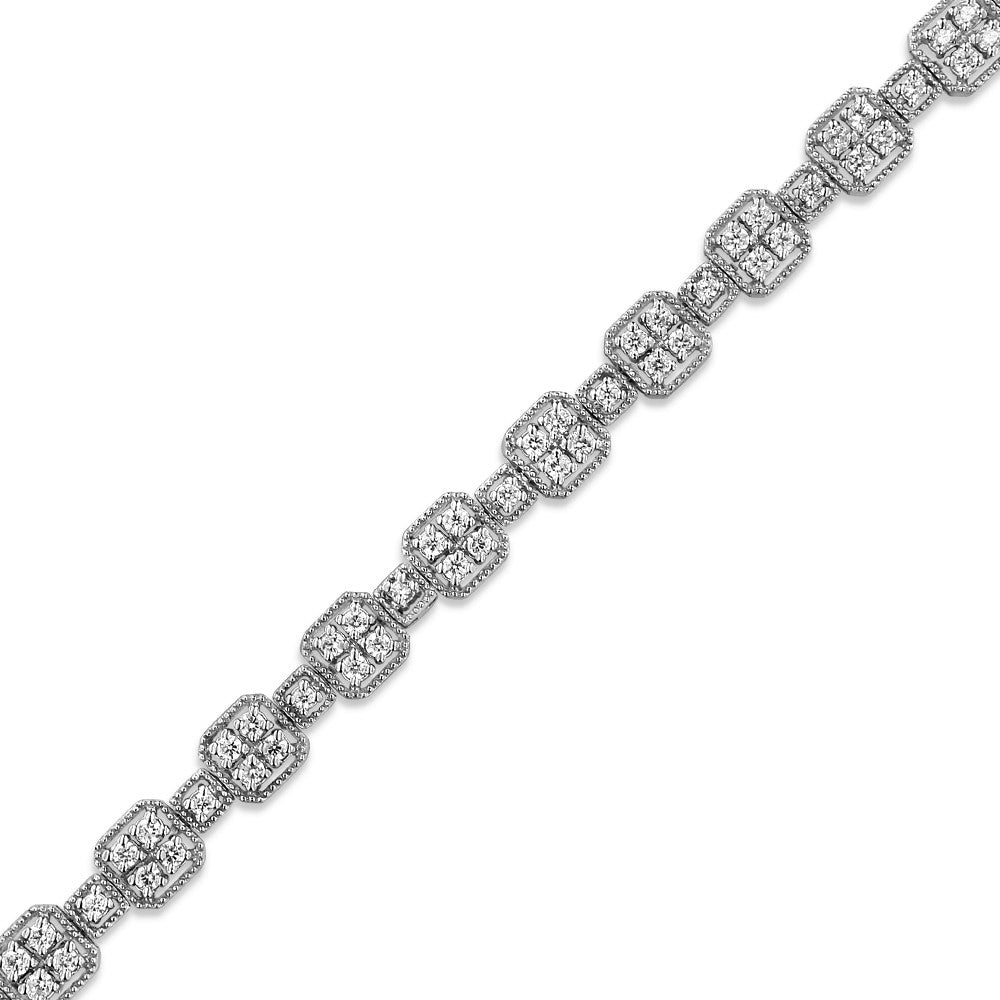 10K Gold 2.0 Cttw Diamond Square Link Bracelet (J-K Color, I2-I3 Clarity) - Size 7.25"-3