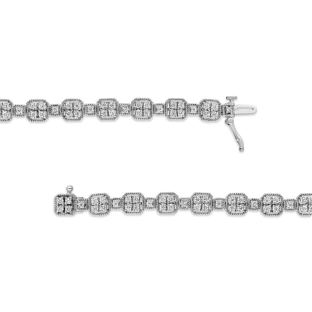 10K Gold 2.0 Cttw Diamond Square Link Bracelet (J-K Color, I2-I3 Clarity) - Size 7.25"-4