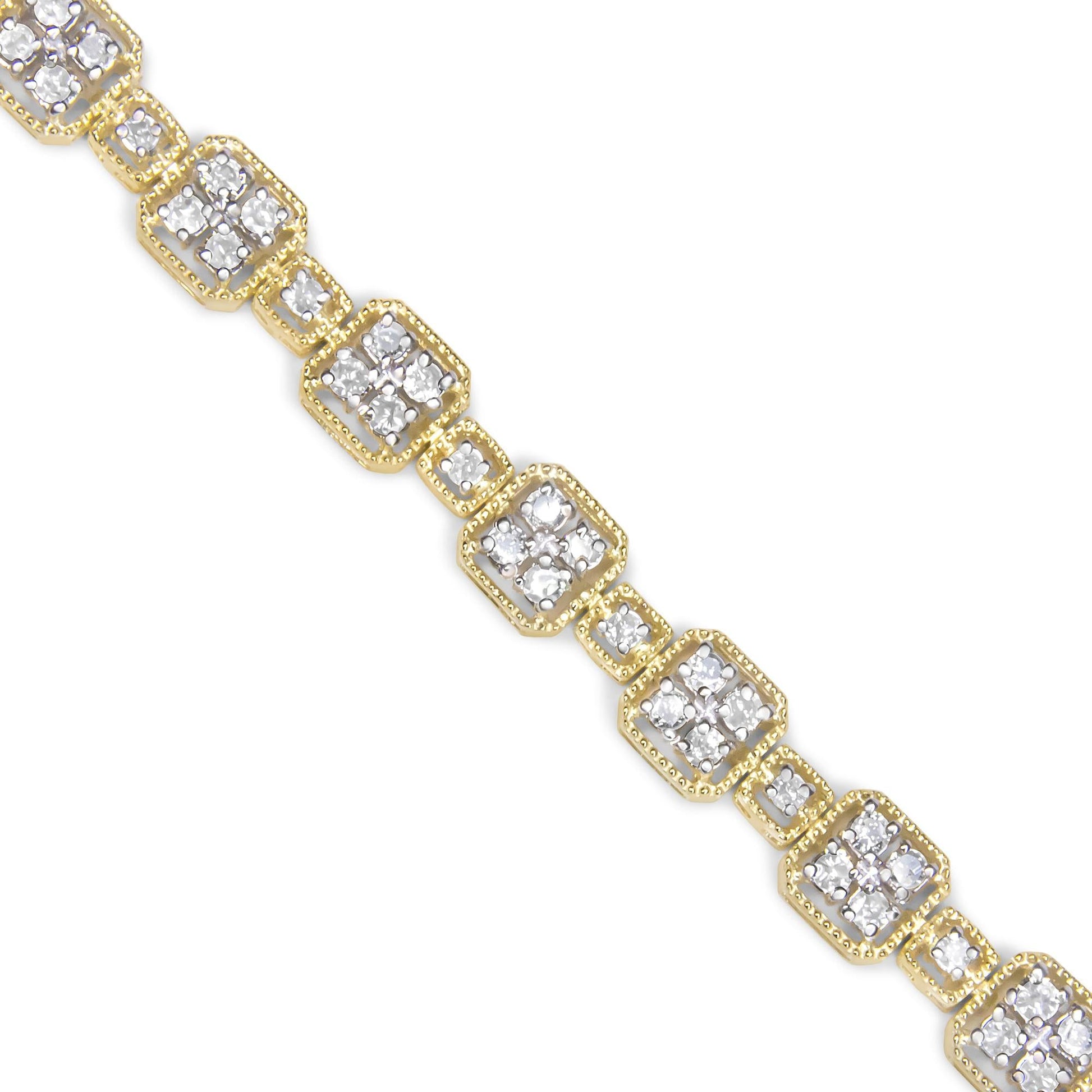 10K Yellow Gold 2.0 Cttw Diamond Square Link Bracelet (J-K Color, I2-I3 Clarity) - Size 7.25"-3