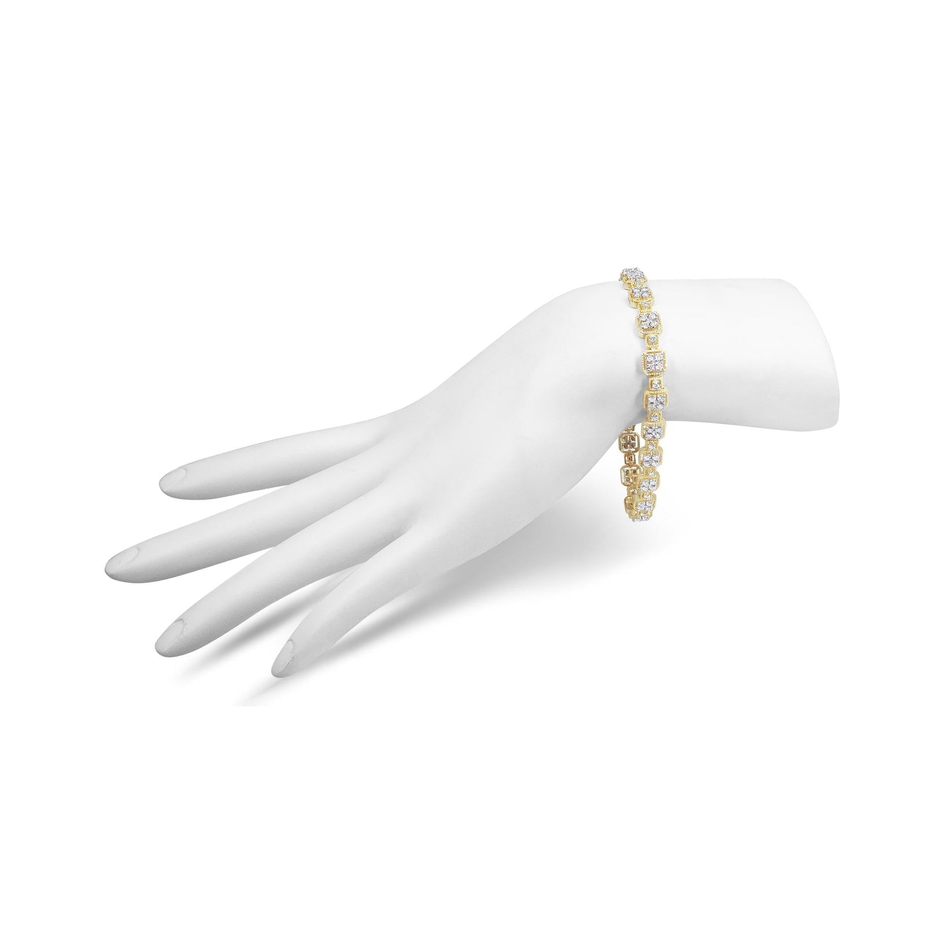 10K Yellow Gold 2.0 Cttw Diamond Square Link Bracelet (J-K Color, I2-I3 Clarity) - Size 7.25"-4