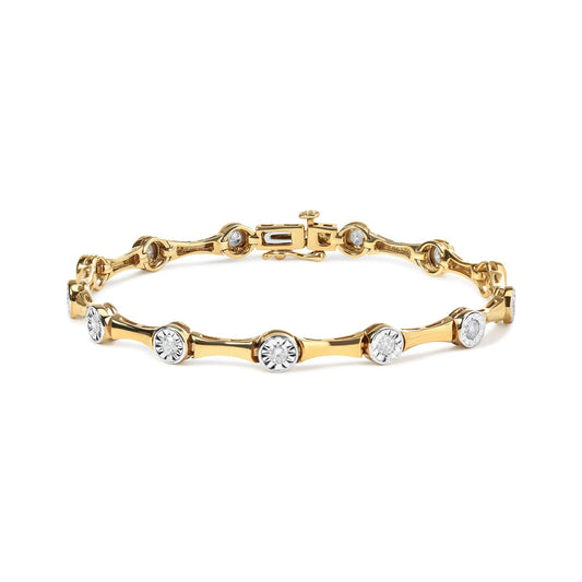10K Yellow Gold Plated .925 Sterling Silver 1.0 Cttw Miracle Set Diamond Bezel Style Station Link Bracelet (H-I Color, I3 Clarity) - Size 7"-0