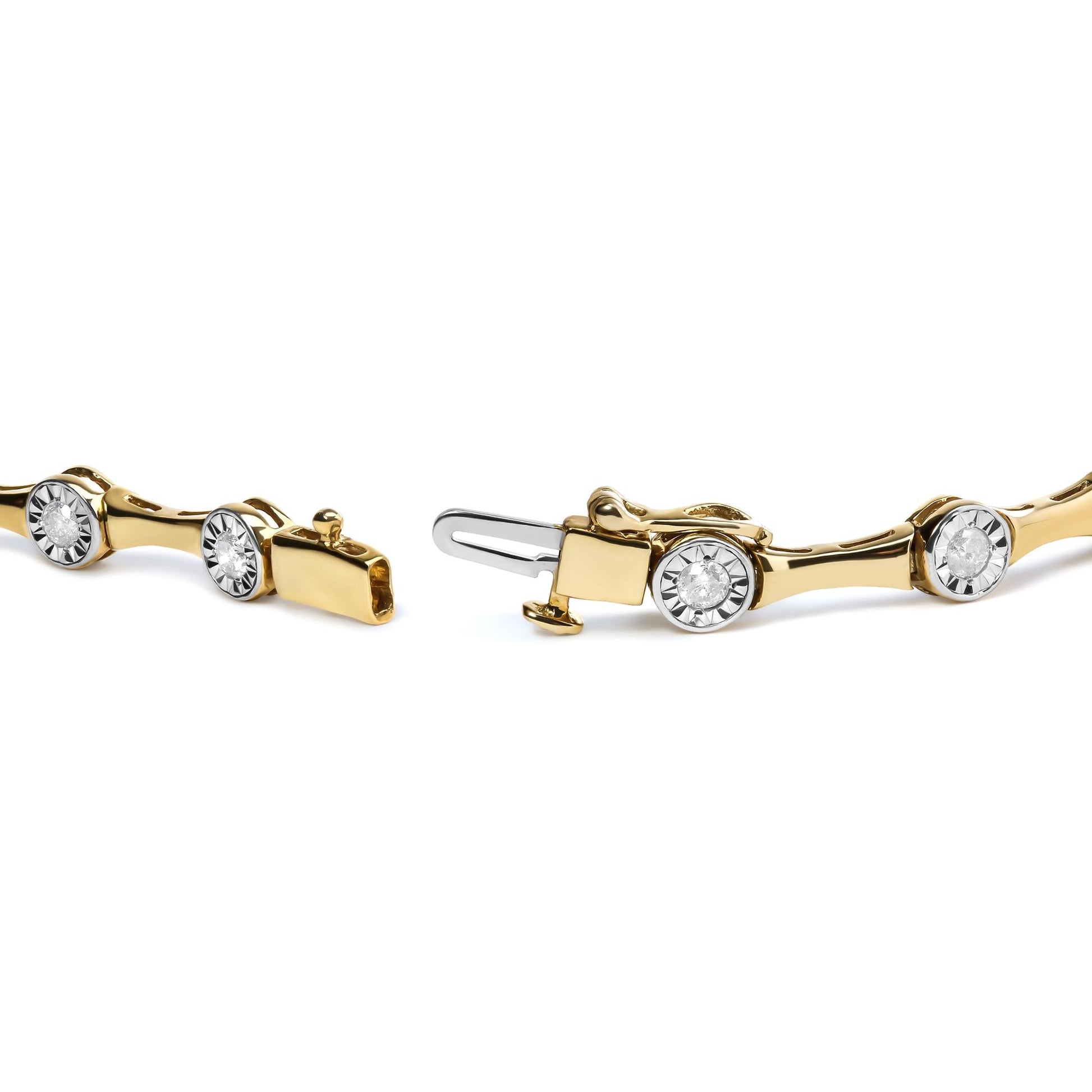 10K Yellow Gold Plated .925 Sterling Silver 1.0 Cttw Miracle Set Diamond Bezel Style Station Link Bracelet (H-I Color, I3 Clarity) - Size 7"-1