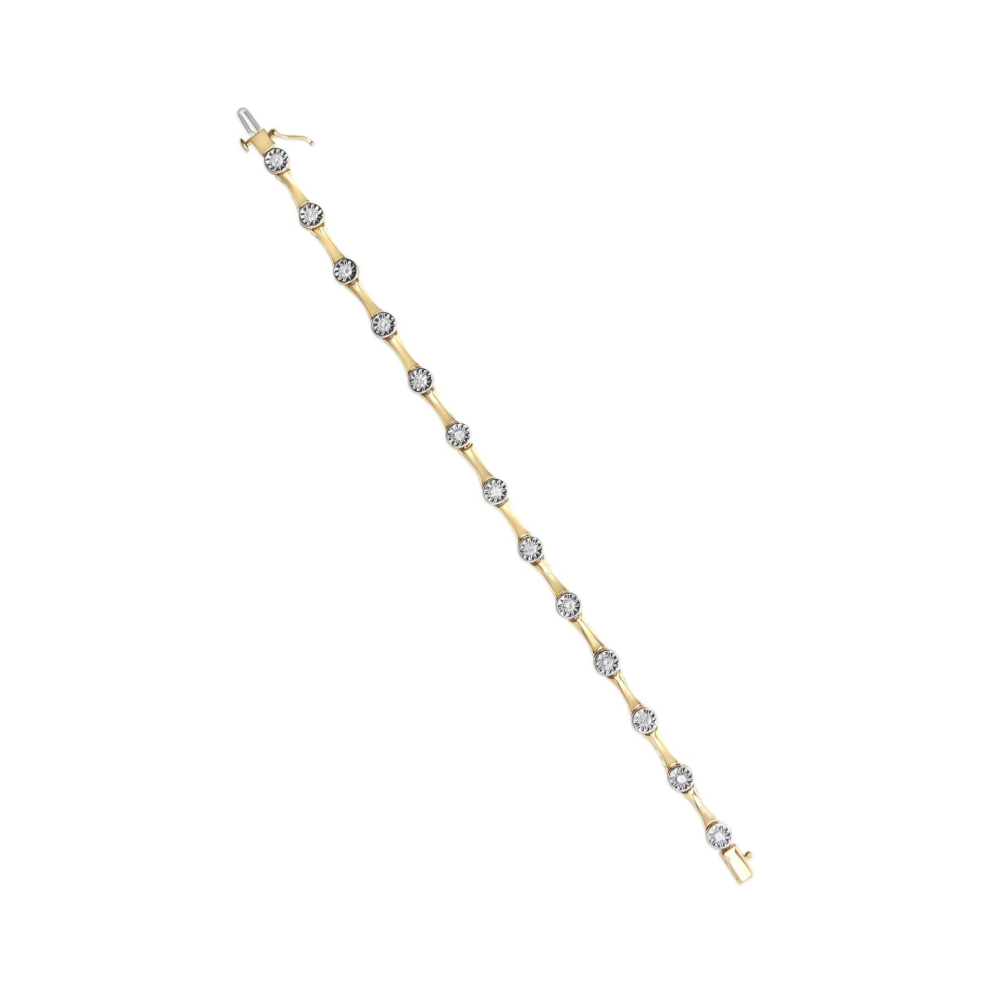 10K Yellow Gold Plated .925 Sterling Silver 1.0 Cttw Miracle Set Diamond Bezel Style Station Link Bracelet (H-I Color, I3 Clarity) - Size 7"-4