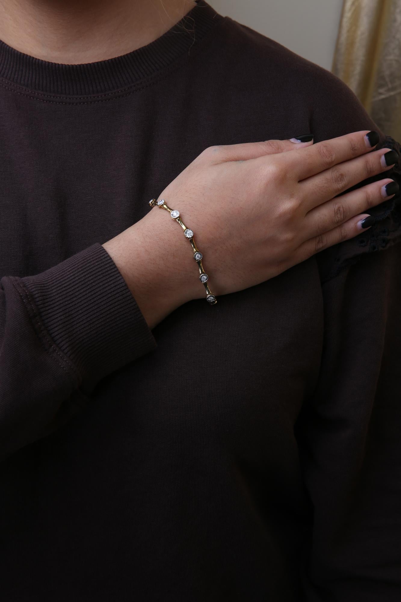 10K Yellow Gold Plated .925 Sterling Silver 1.0 Cttw Miracle Set Diamond Bezel Style Station Link Bracelet (H-I Color, I3 Clarity) - Size 7"-2