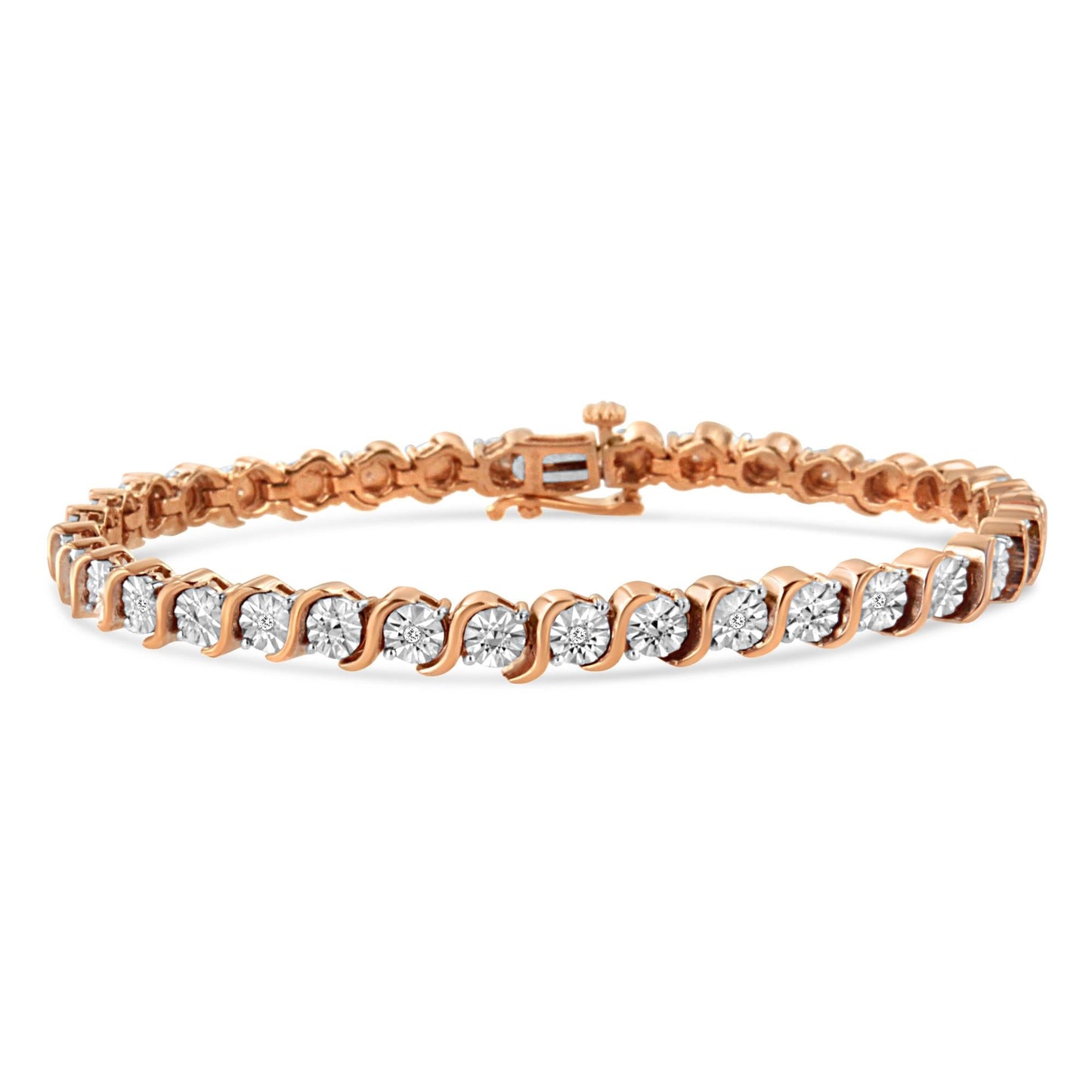 .925 Sterling Silver 1/10 Cttw Diamond Round Miracle Plate and "S" Link Tennis Bracelet (I-J Color, I2- I3 Clarity) - 7"-2