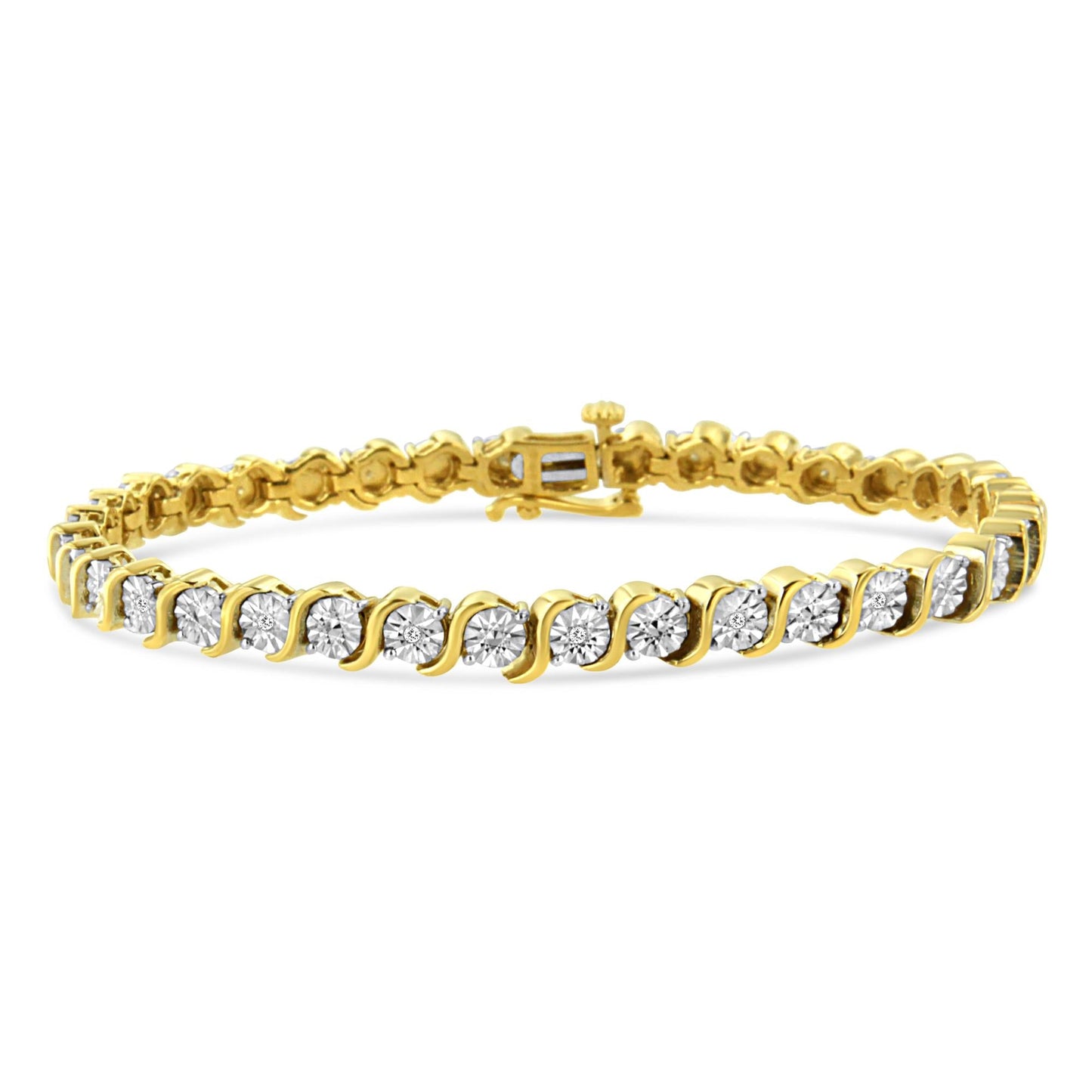 .925 Sterling Silver 1/10 Cttw Diamond Round Miracle Plate and "S" Link Tennis Bracelet (I-J Color, I2- I3 Clarity) - 7"-0