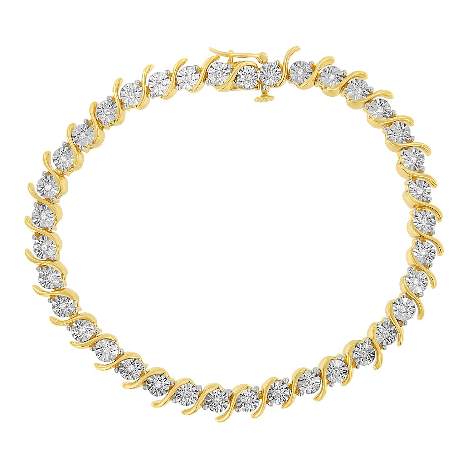 .925 Sterling Silver 1/10 Cttw Diamond Round Miracle Plate and "S" Link Tennis Bracelet (I-J Color, I2- I3 Clarity) - 7"-3
