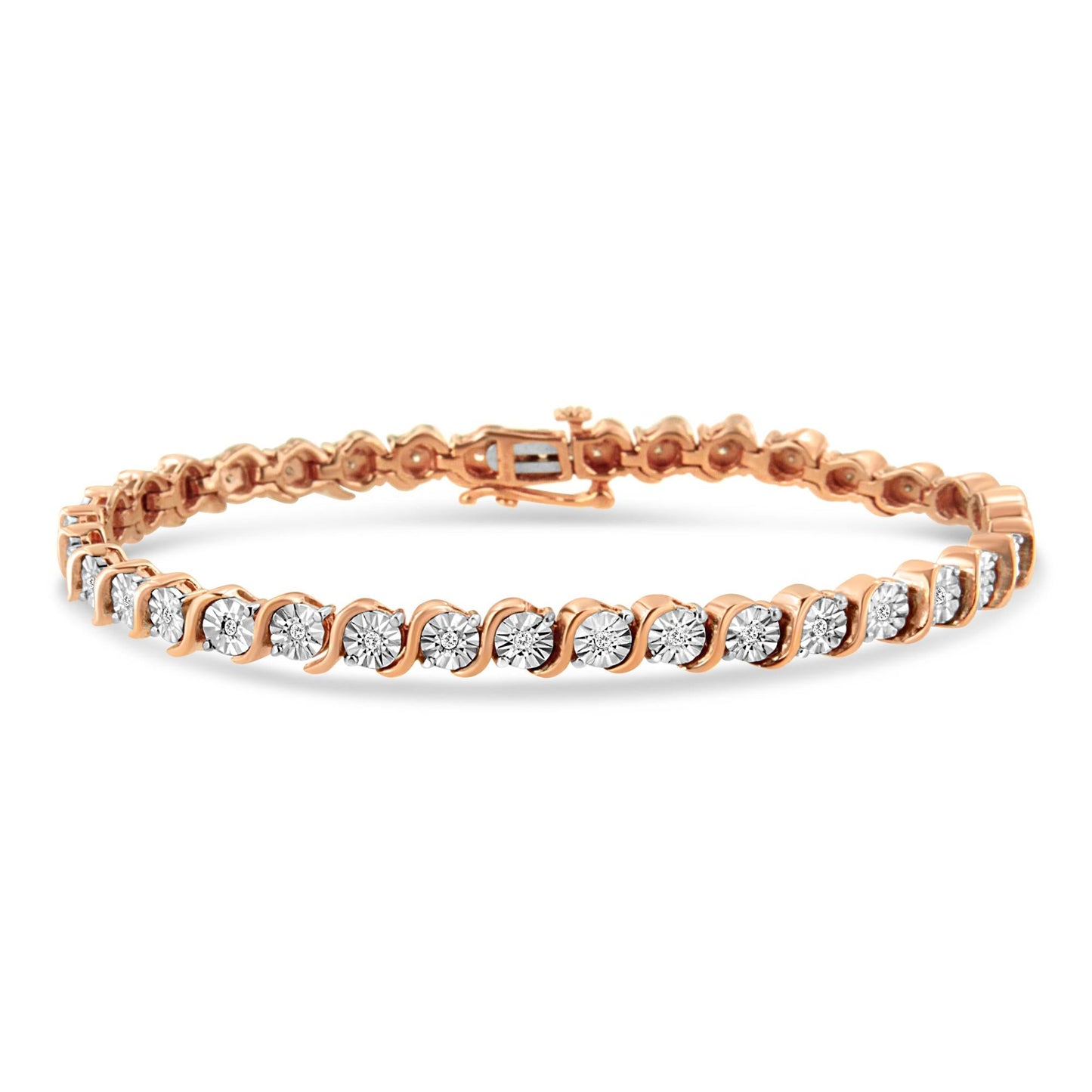 .925 Sterling Silver 1/4 Cttw Diamond Round Miracle Plate and "S" Link Tennis Bracelet (I-J Color, I2- I3 Clarity) - 7"-2