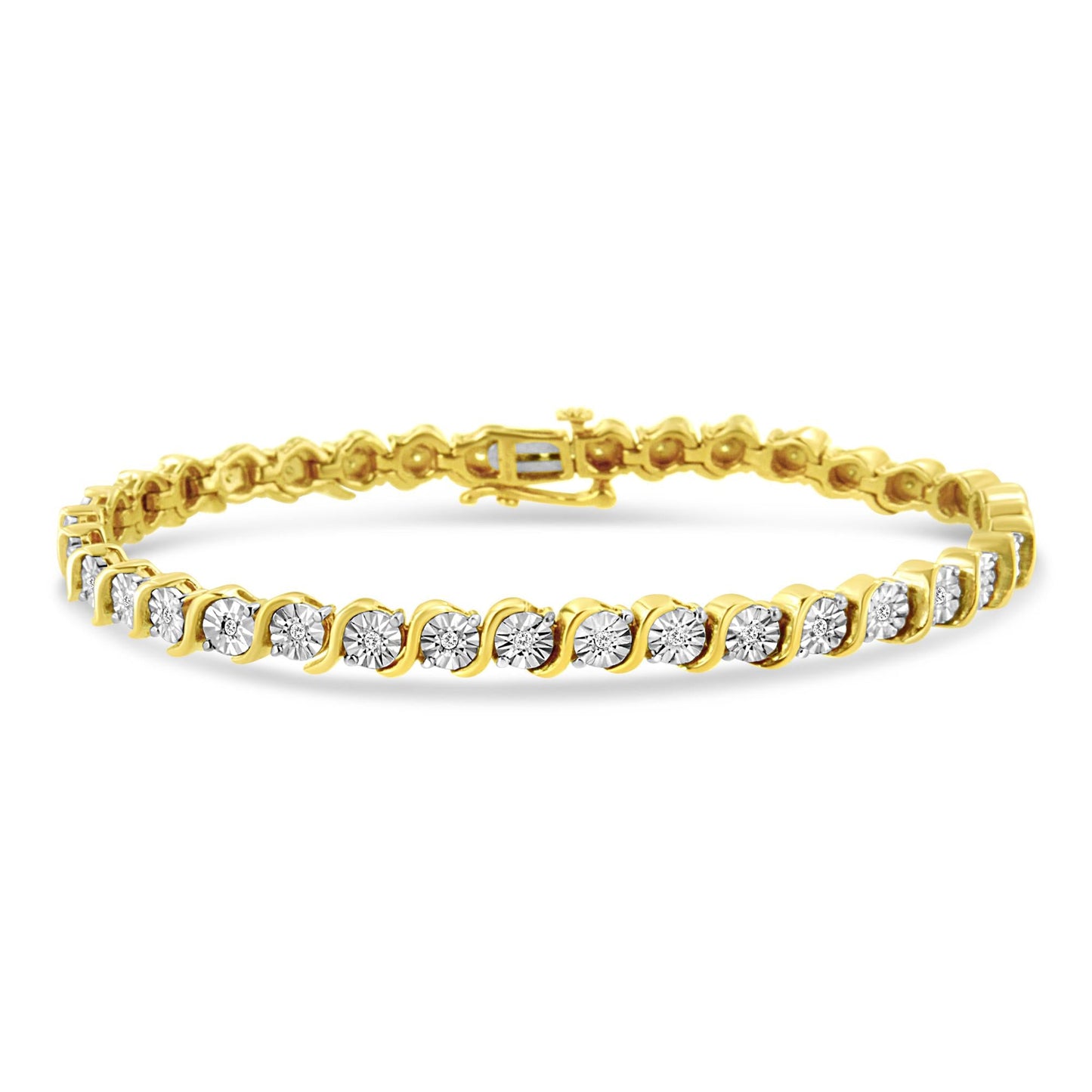 .925 Sterling Silver 1/4 Cttw Diamond Round Miracle Plate and "S" Link Tennis Bracelet (I-J Color, I2- I3 Clarity) - 7"-0