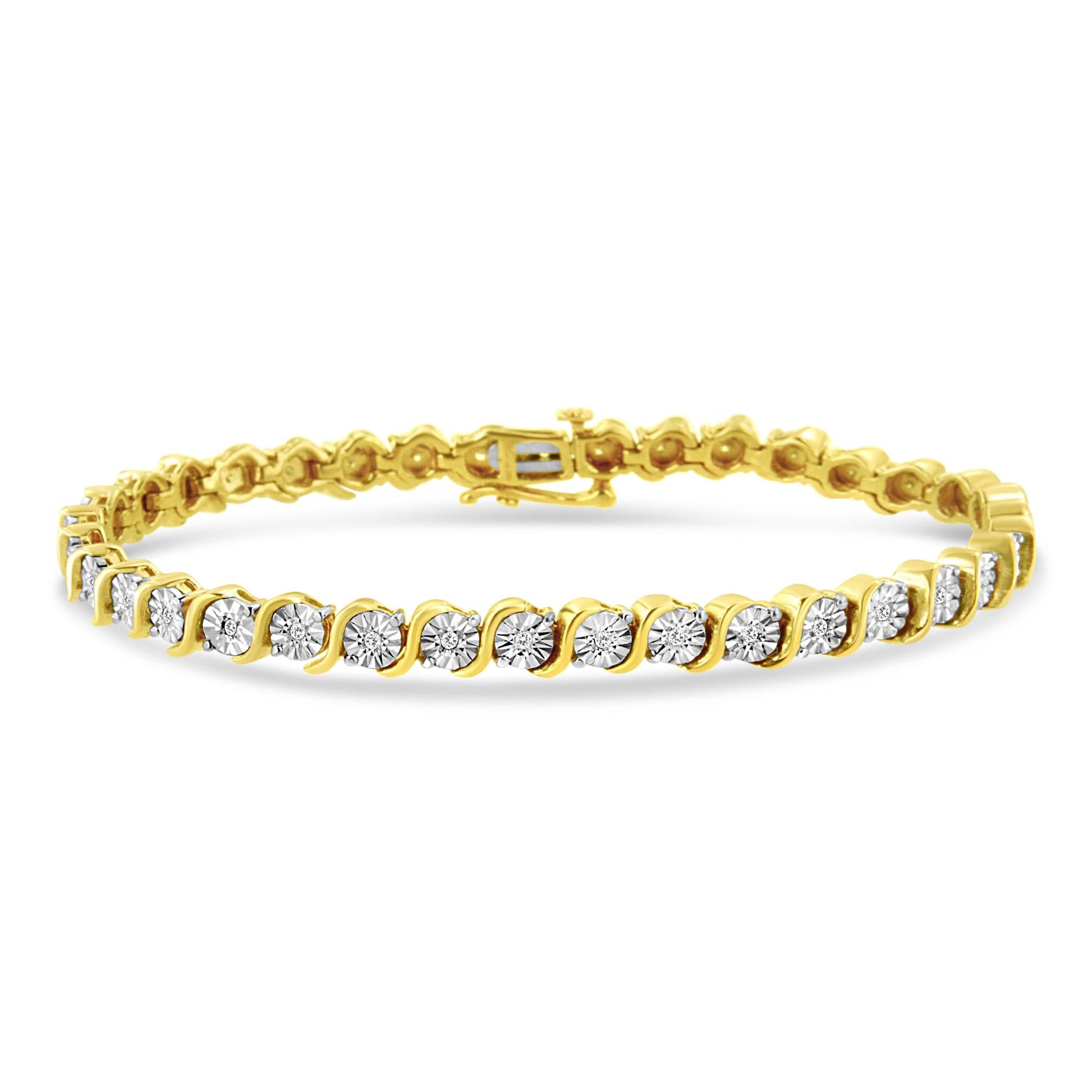 .925 Sterling Silver 1/4 Cttw Diamond Round Miracle Plate and "S" Link Tennis Bracelet (I-J Color, I2- I3 Clarity) - 7"-0
