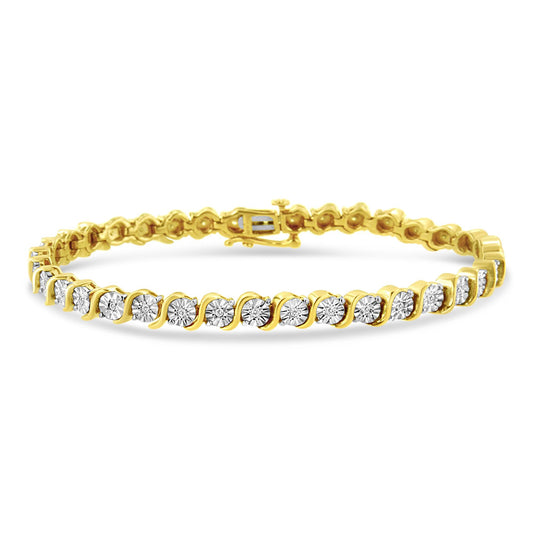 .925 Sterling Silver 1/4 Cttw Diamond Round Miracle Plate and "S" Link Tennis Bracelet (I-J Color, I2- I3 Clarity) - 7"-0