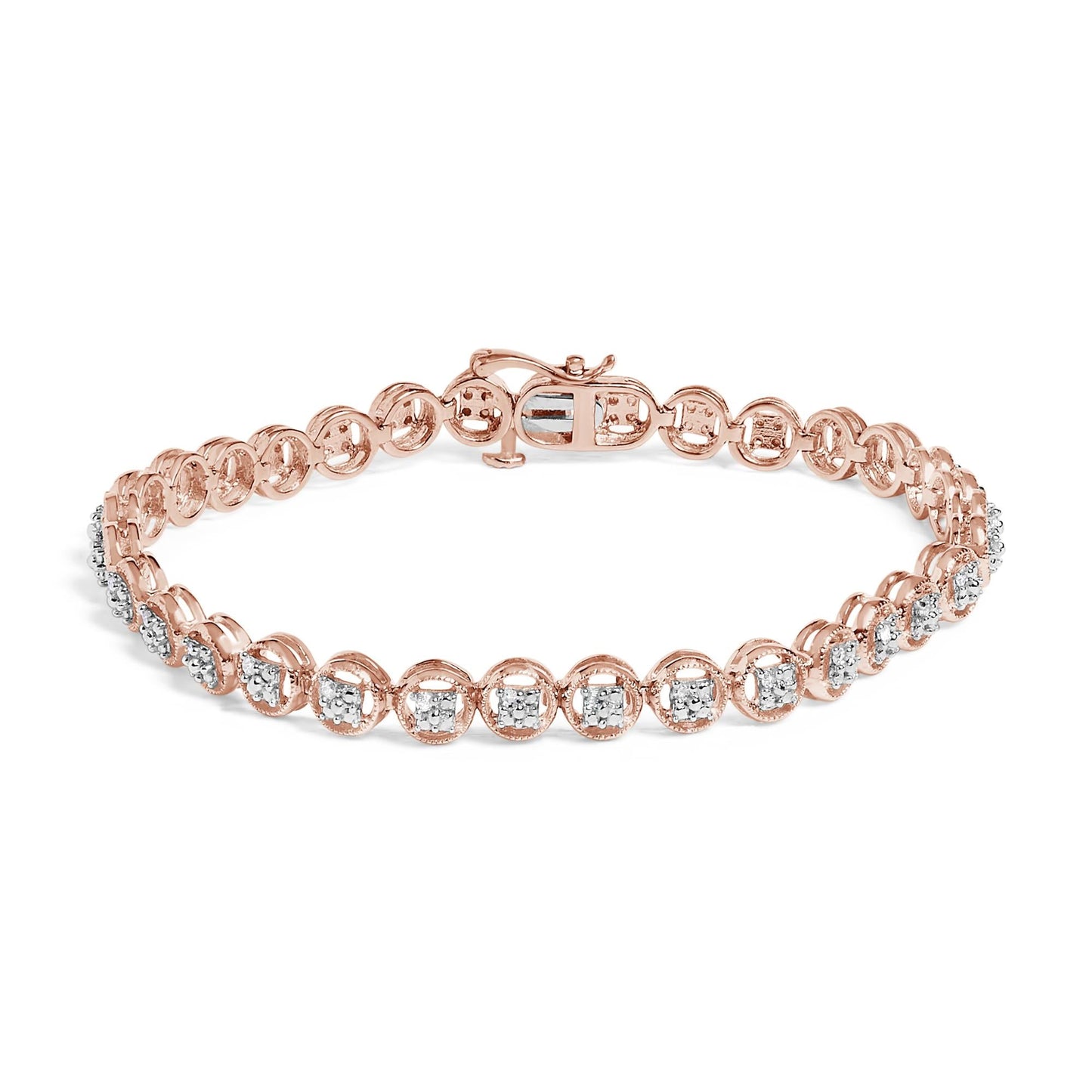 .925 Sterling Silver 1/10 Cttw Diamond Open Circle Wheel Link 7" Tennis Bracelet (I-J Color, I2-I3 Clarity)-2