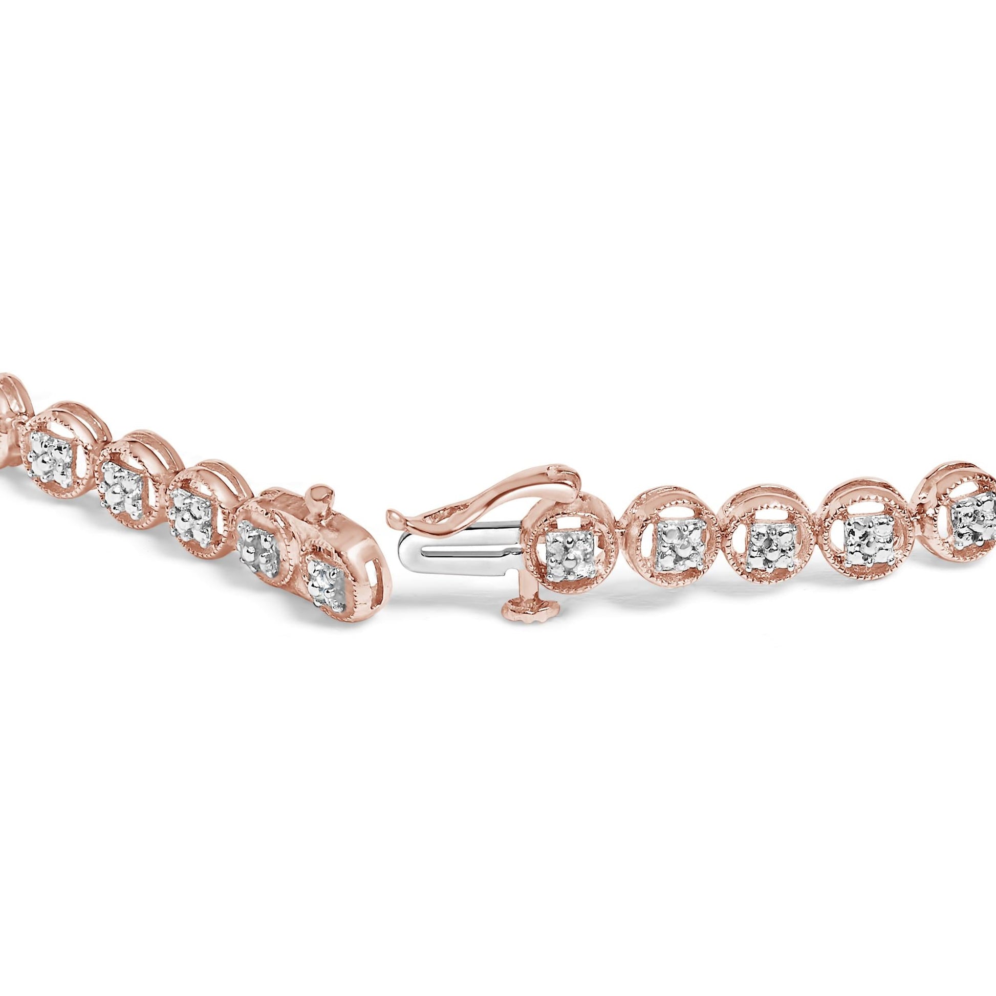 .925 Sterling Silver 1/10 Cttw Diamond Open Circle Beaded Wheel Link Tennis Bracelet (I-J Color, I3 Clarity) - 7.25"-3