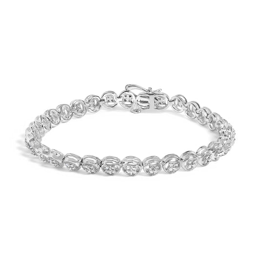 .925 Sterling Silver 1/10 Cttw Diamond Open Circle Wheel Link 7" Tennis Bracelet (I-J Color, I2-I3 Clarity)-0