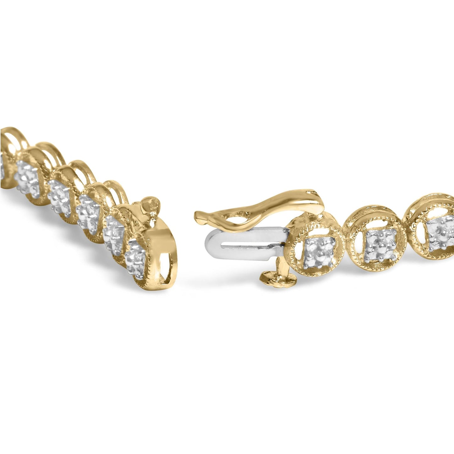 .925 Sterling Silver 1/10 Cttw Diamond Open Circle Wheel Link 7" Tennis Bracelet (I-J Color, I2-I3 Clarity)-4