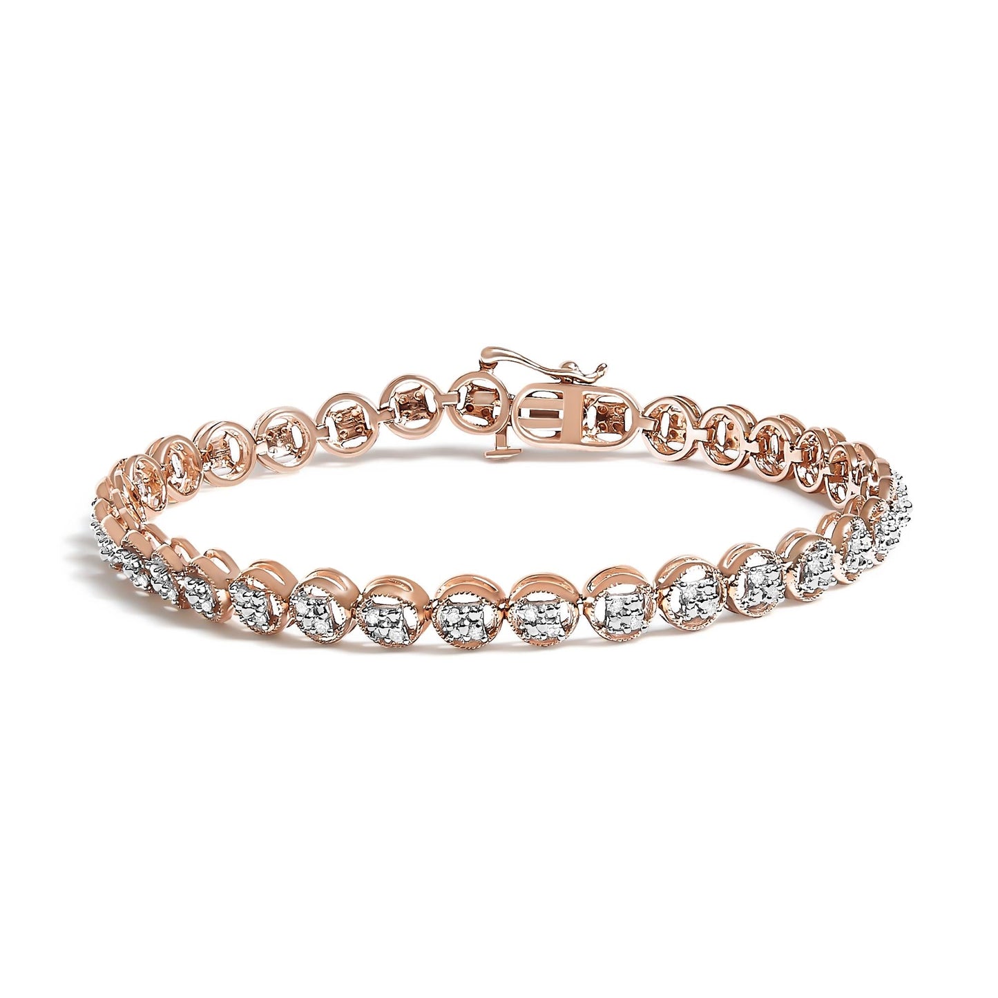 .925 Sterling Silver 1/4 Cttw Diamond 7" Open Circle Wheel Link Tennis Bracelet (I-J Color, I2-I3 Clarity)-2