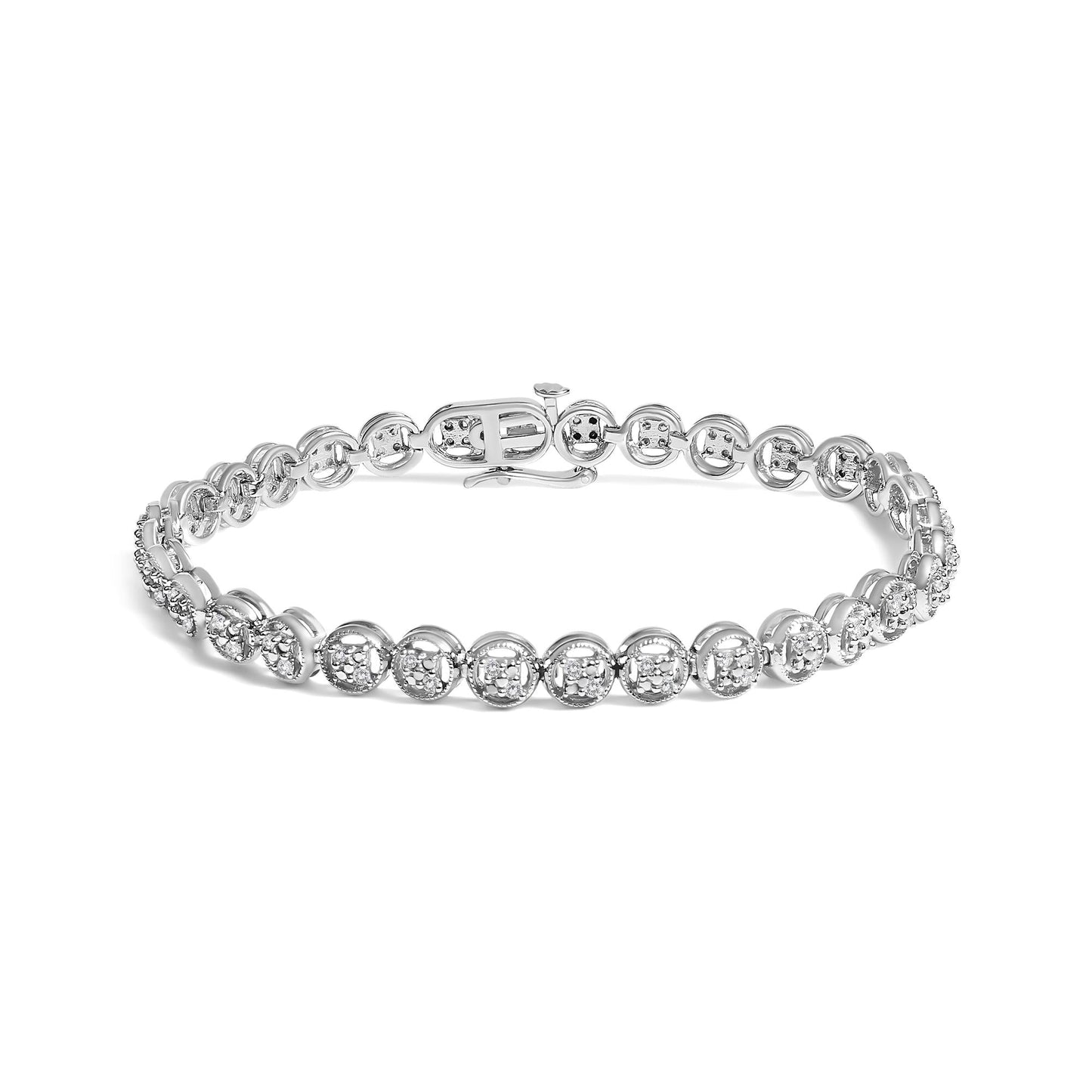 .925 Sterling Silver 1/4 Cttw Diamond 7" Open Circle Wheel Link Tennis Bracelet (I-J Color, I2-I3 Clarity)-0