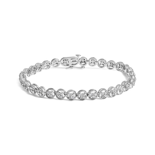 .925 Sterling Silver 1/4 Cttw Diamond 7" Open Circle Wheel Link Tennis Bracelet (I-J Color, I2-I3 Clarity)-0