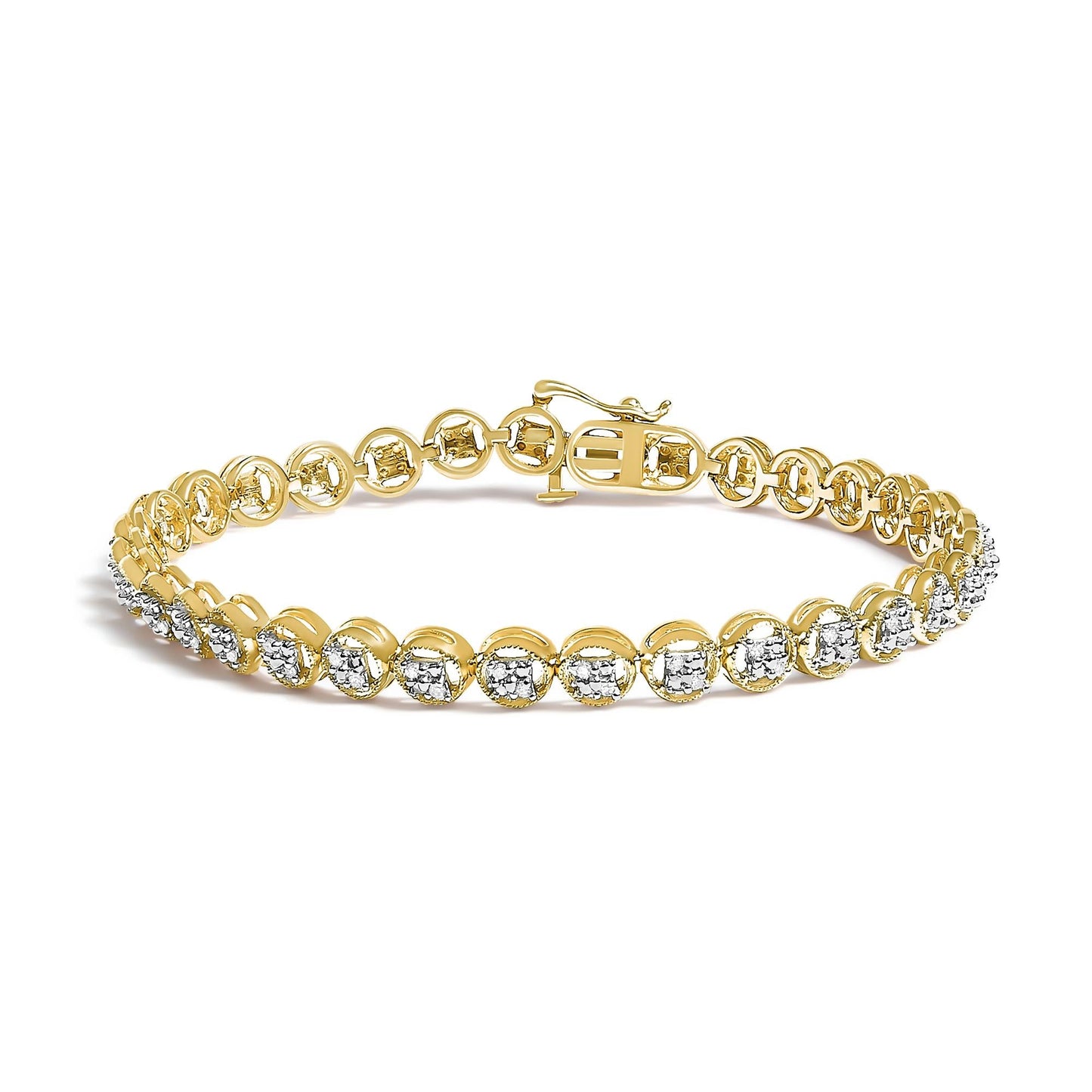 .925 Sterling Silver 1/4 Cttw Diamond 7" Open Circle Wheel Link Tennis Bracelet (I-J Color, I2-I3 Clarity)-1