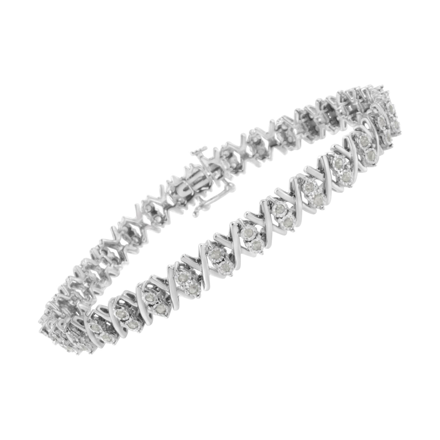 .925 Sterling Silver 1.0 Cttw Diamond Miracle-Set X-Link 7" Tennis Bracelet (I-J Color, I3 Clarity)-3