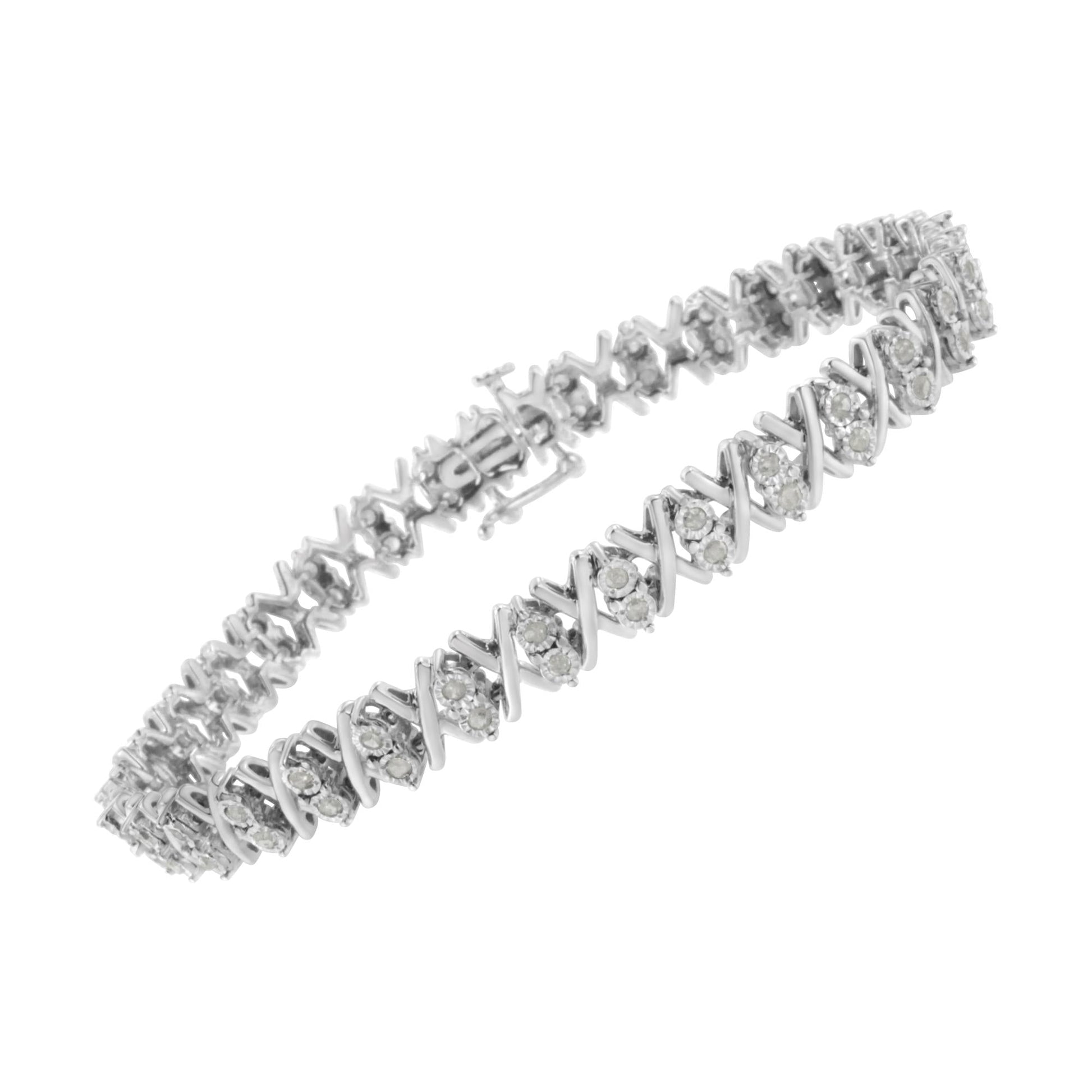 .925 Sterling Silver 1.0 Cttw Diamond Miracle-Set X-Link 7" Tennis Bracelet (I-J Color, I3 Clarity)-3