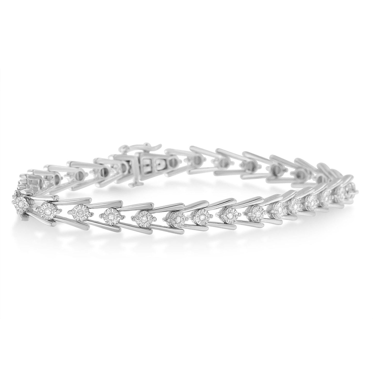 Sterling Silver Diamond Wave-Style Link Bracelet (0.5 cttw, I-J Color, I3 Clarity)-3