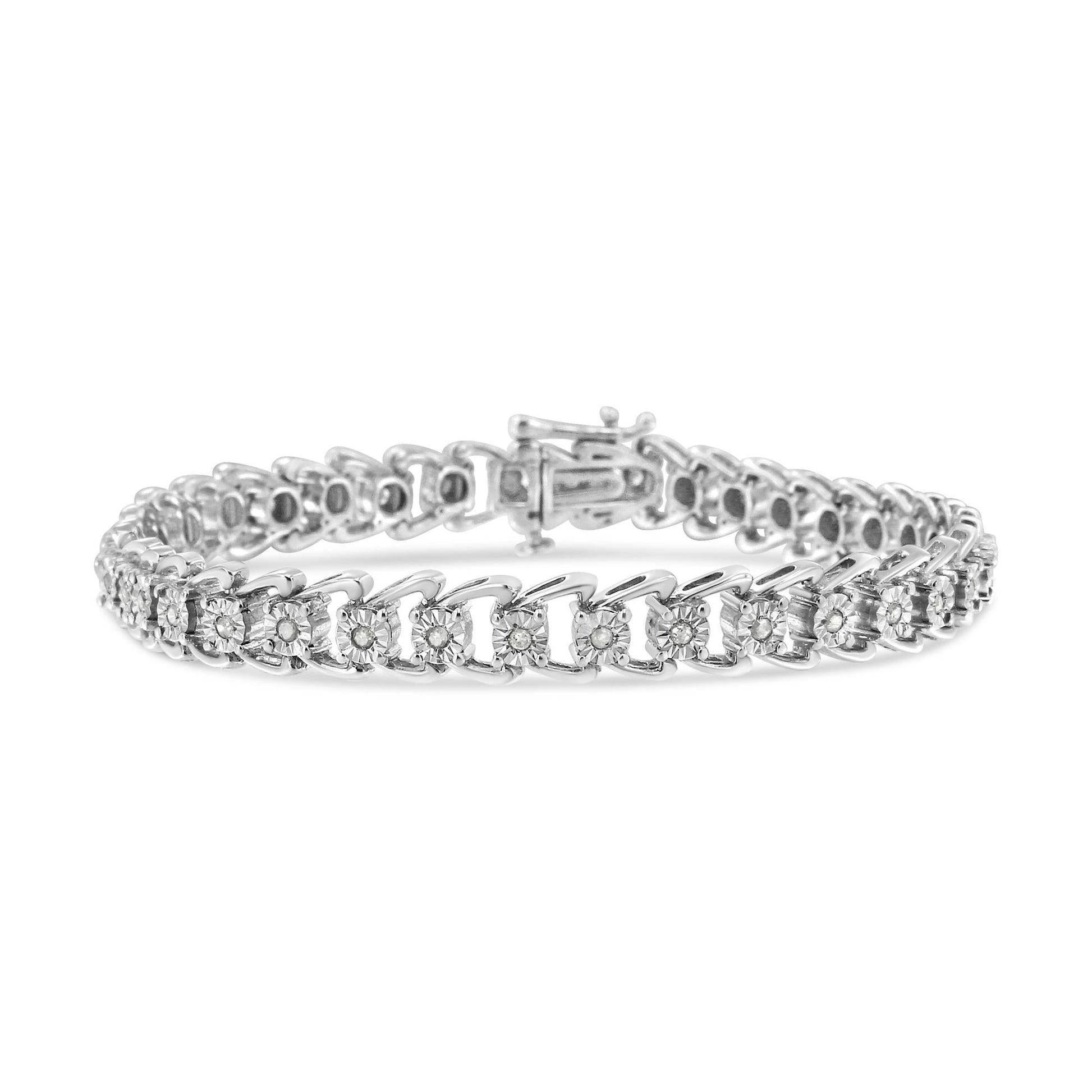 .925 Sterling Silver 1/2 Cttw Diamond Miracle-Set Double Swoosh Wave Style 7" Tennis Bracelet (I-J Color, I3 Clarity)-3
