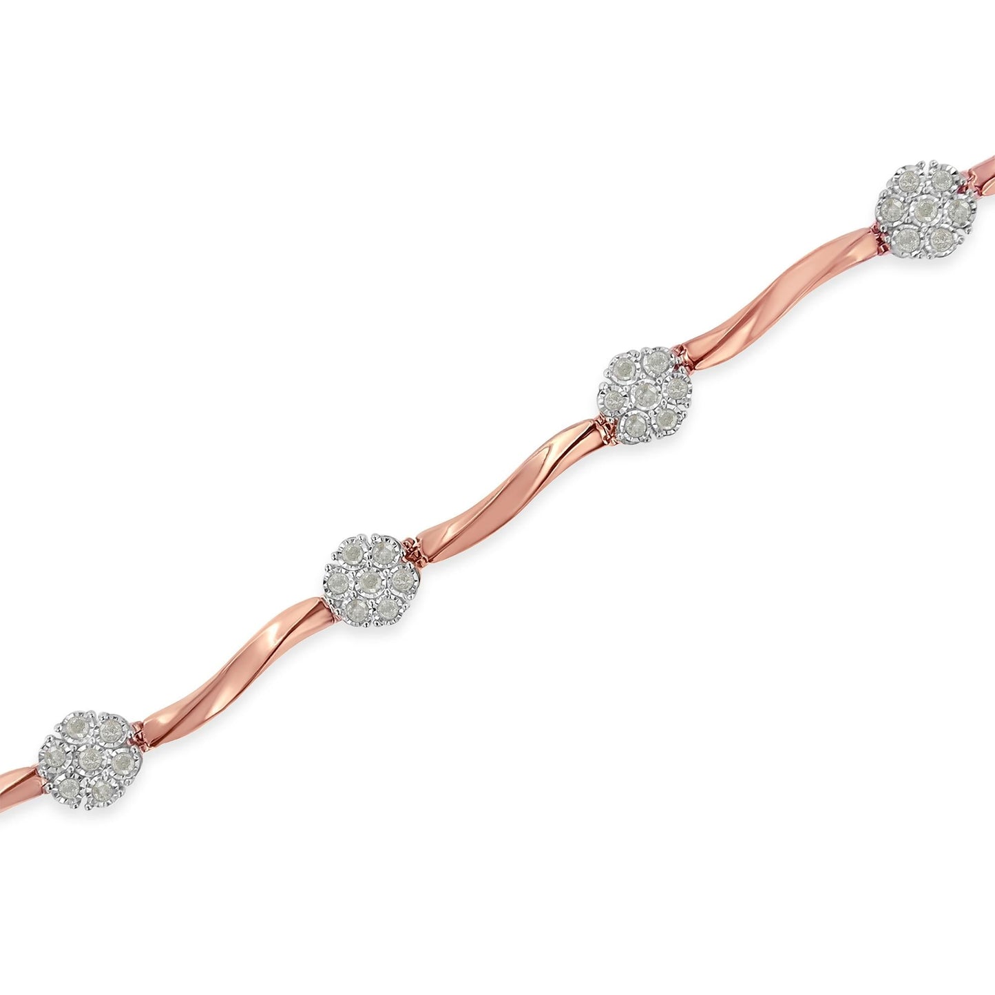 .925 10k Rose Gold Over Sterling Silver 1.0 cttw Diamond Floral Link Bracelet (I-J Color,I3 Clarity)-3