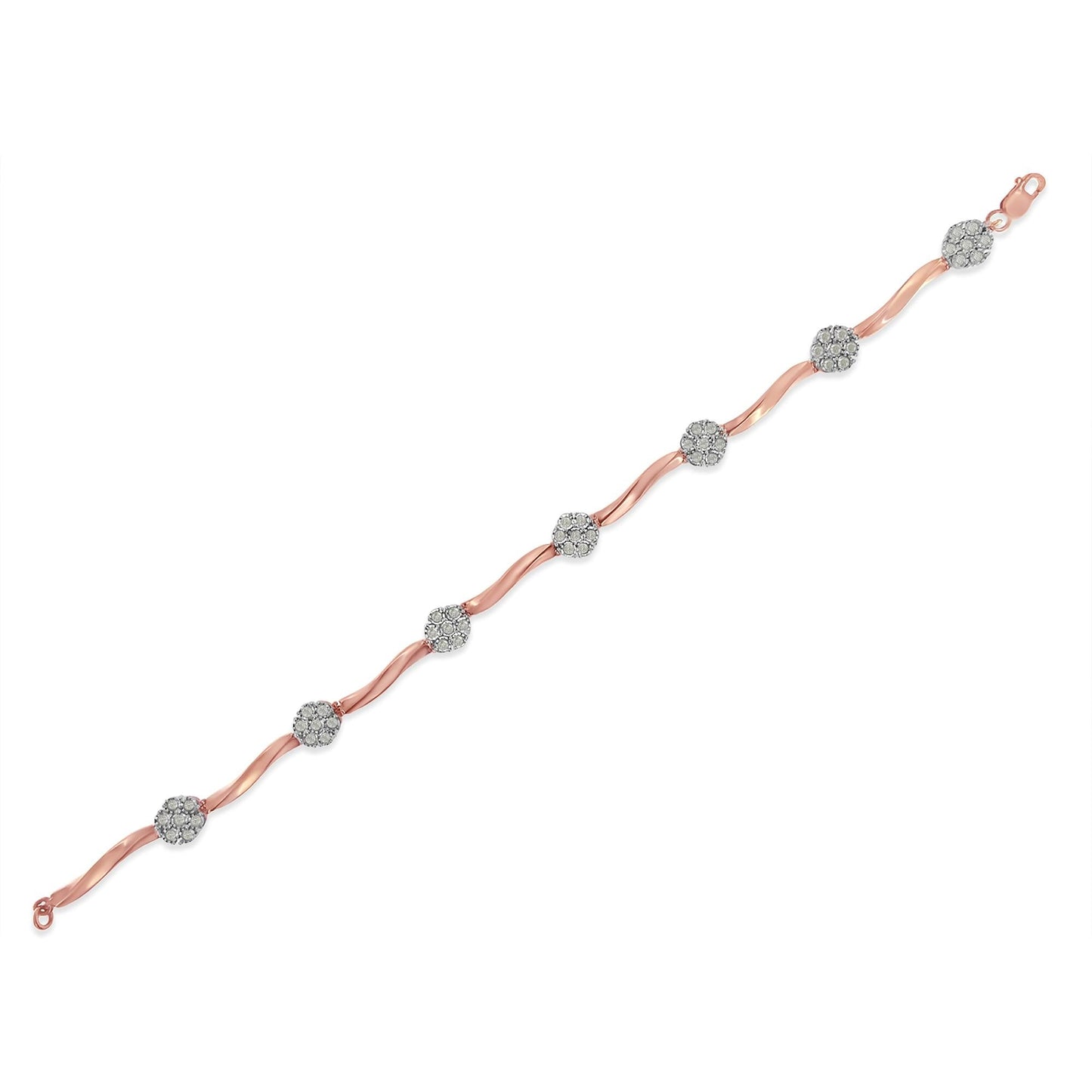 .925 10k Rose Gold Over Sterling Silver 1.0 cttw Diamond Floral Link Bracelet (I-J Color,I3 Clarity)-4
