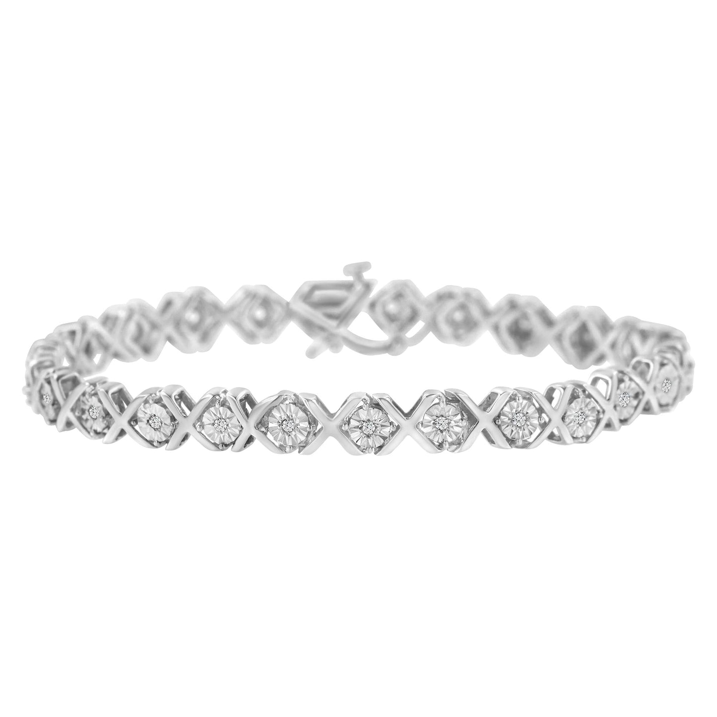 .925 Sterling Silver 1/4 Cttw Miracle Set Diamond "X" Link Bracelet (I-J Color, I3 Clarity) - 7.25"-0