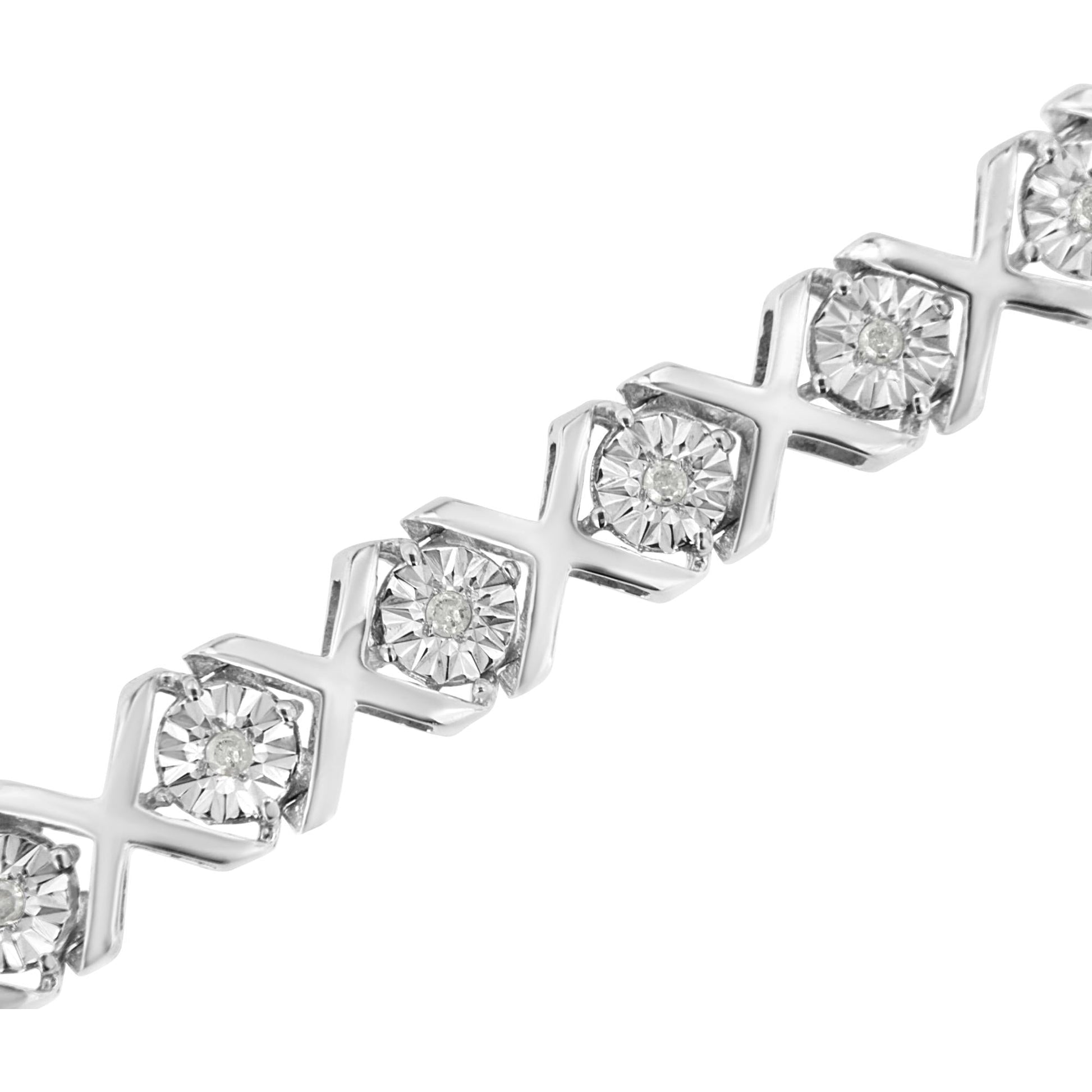 .925 Sterling Silver 1/4 Cttw Miracle Set Diamond "X" Link Bracelet (I-J Color, I3 Clarity) - 7.25"-3