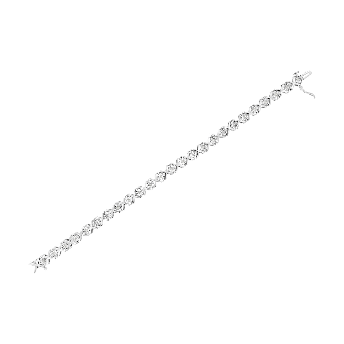 .925 Sterling Silver 1/4 Cttw Miracle Set Diamond "X" Link Bracelet (I-J Color, I3 Clarity) - 7.25"-4