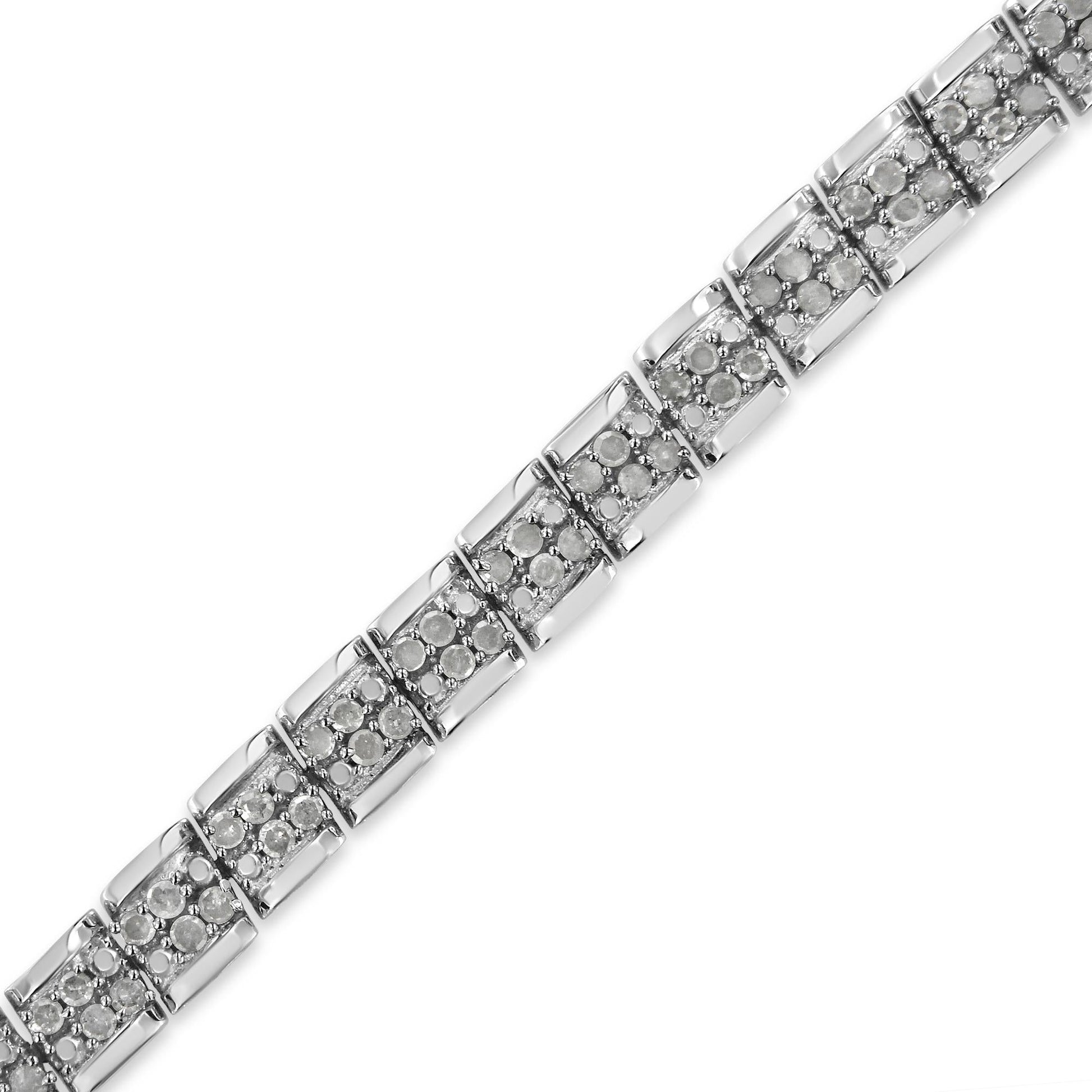 .925 Sterling Silver 2.0 Cttw Diamond 7" Round Miracle Plate Link Bracelet (I-J Color, I2-I3 Clarity)-3