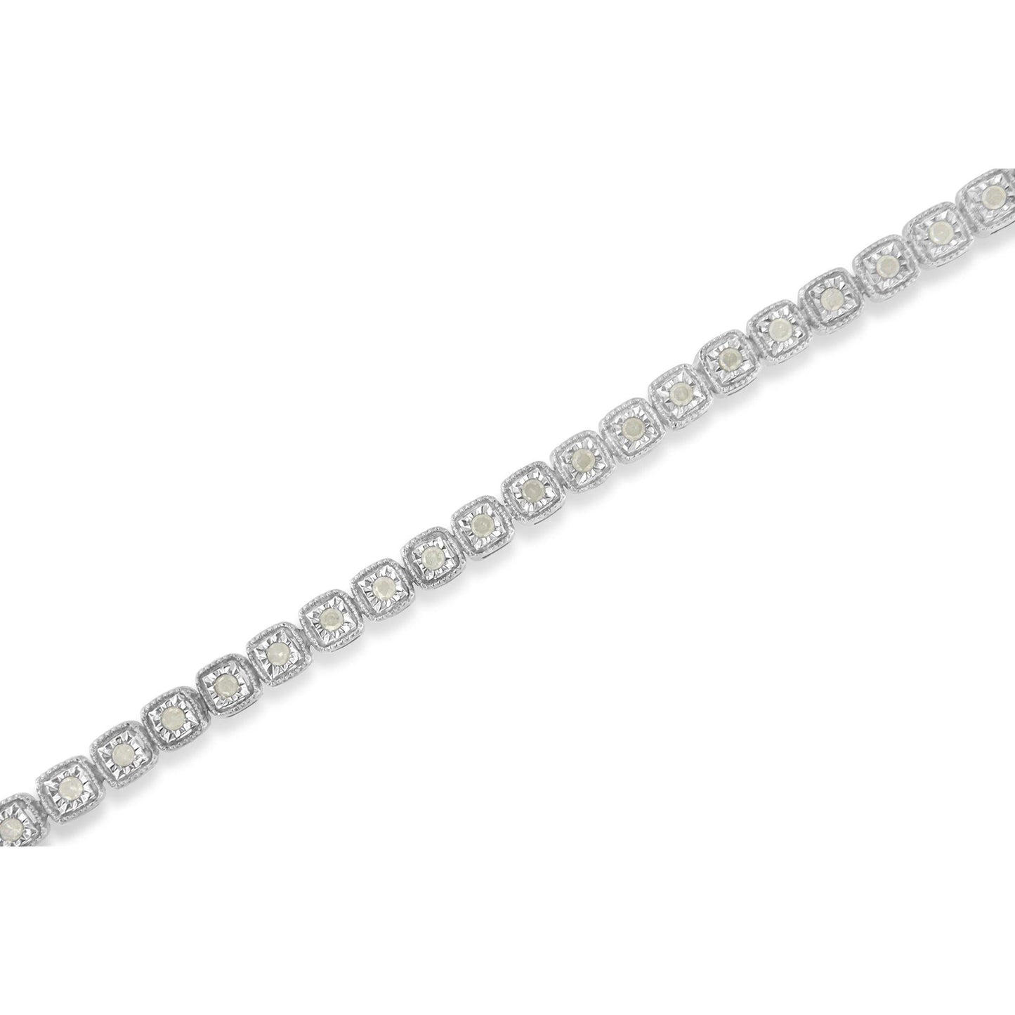.925 Sterling Silver 1.0 Cttw Diamond Miracle-Set Square Milgrain 7" Link Tennis Bracelet (I-J Color, I3 Clarity)-3