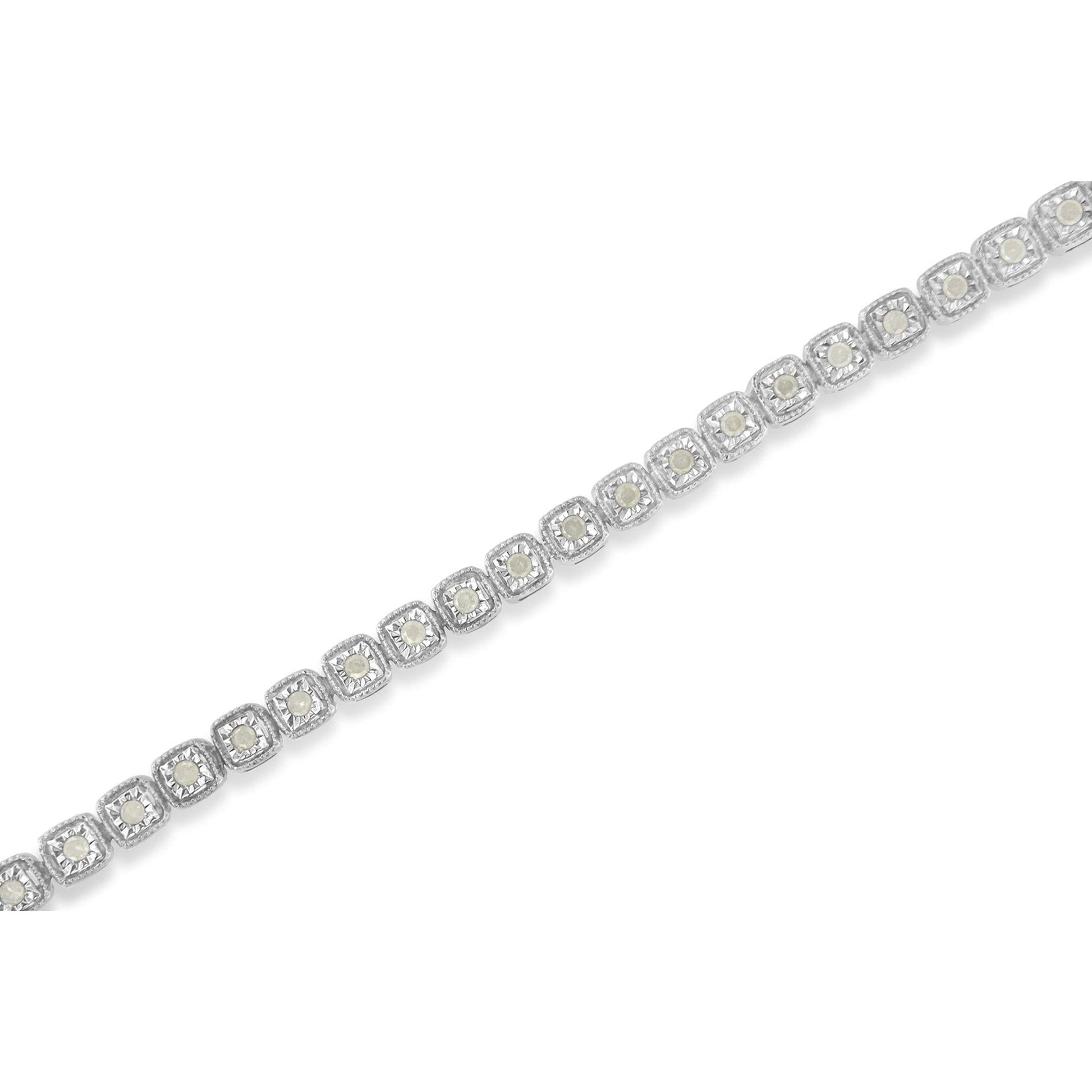 .925 Sterling Silver 1.0 Cttw Diamond Miracle-Set Square Milgrain 7" Link Tennis Bracelet (I-J Color, I3 Clarity)-3
