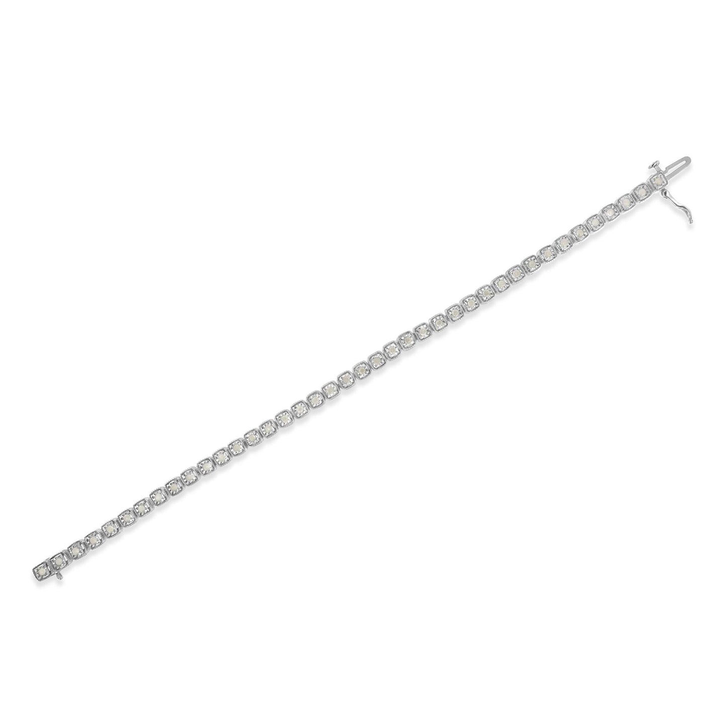 .925 Sterling Silver 1.0 Cttw Diamond Miracle-Set Square Milgrain 7" Link Tennis Bracelet (I-J Color, I3 Clarity)-4