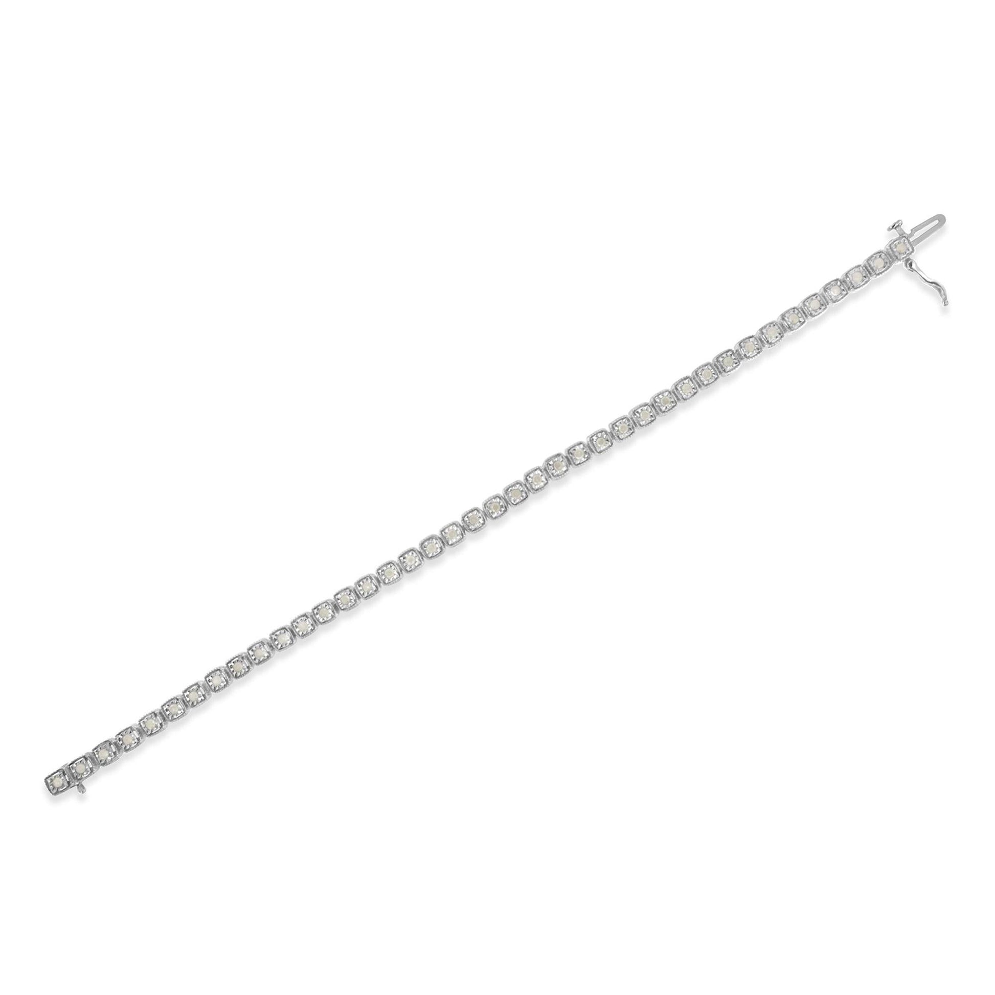 .925 Sterling Silver 1.0 Cttw Diamond Miracle-Set Square Milgrain 7" Link Tennis Bracelet (I-J Color, I3 Clarity)-4
