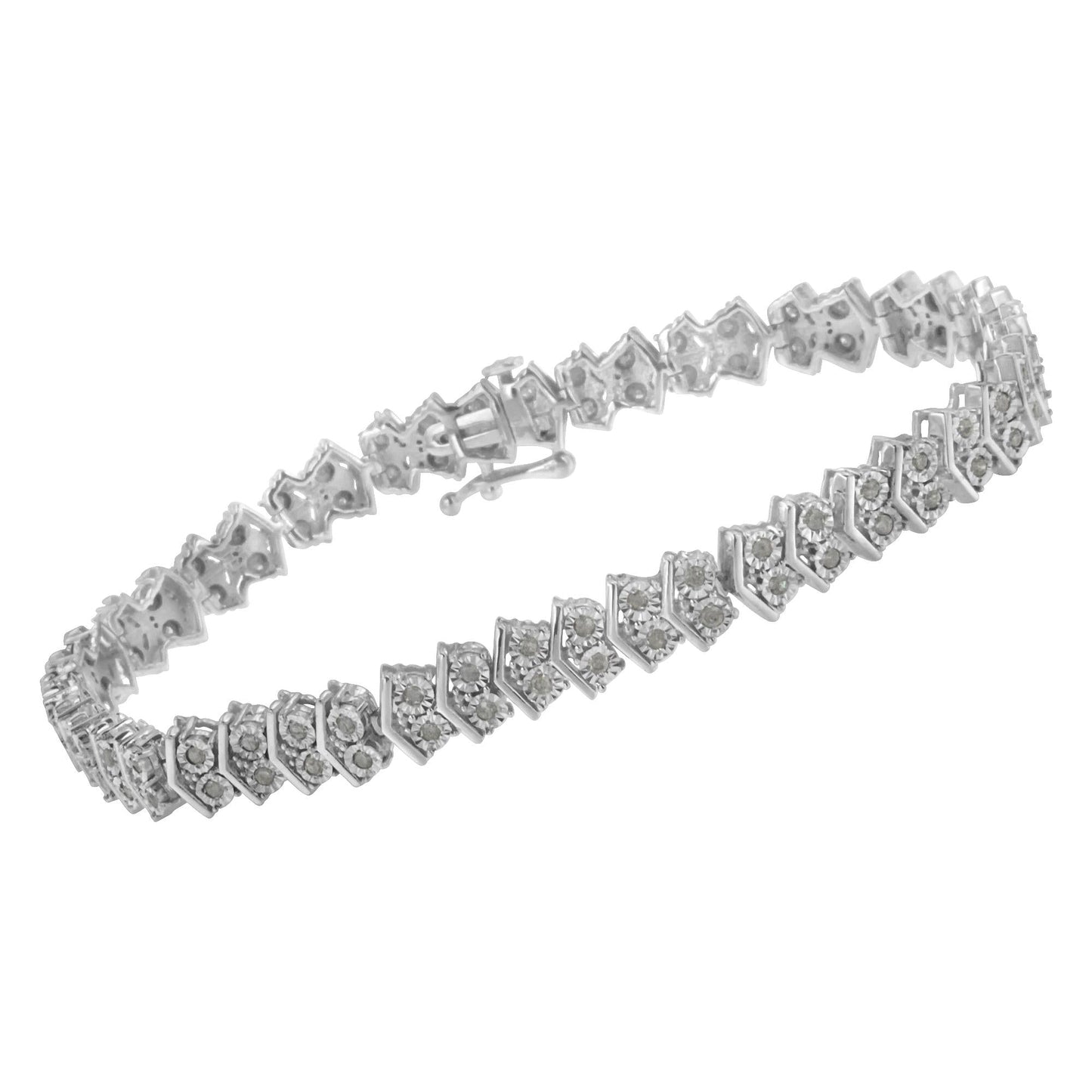 .925 Sterling Silver 1.0 cttw Diamond "Arrow" Shape Tennis Link Bracelet (I-J Color, I3 Clarity) -7.25"-3