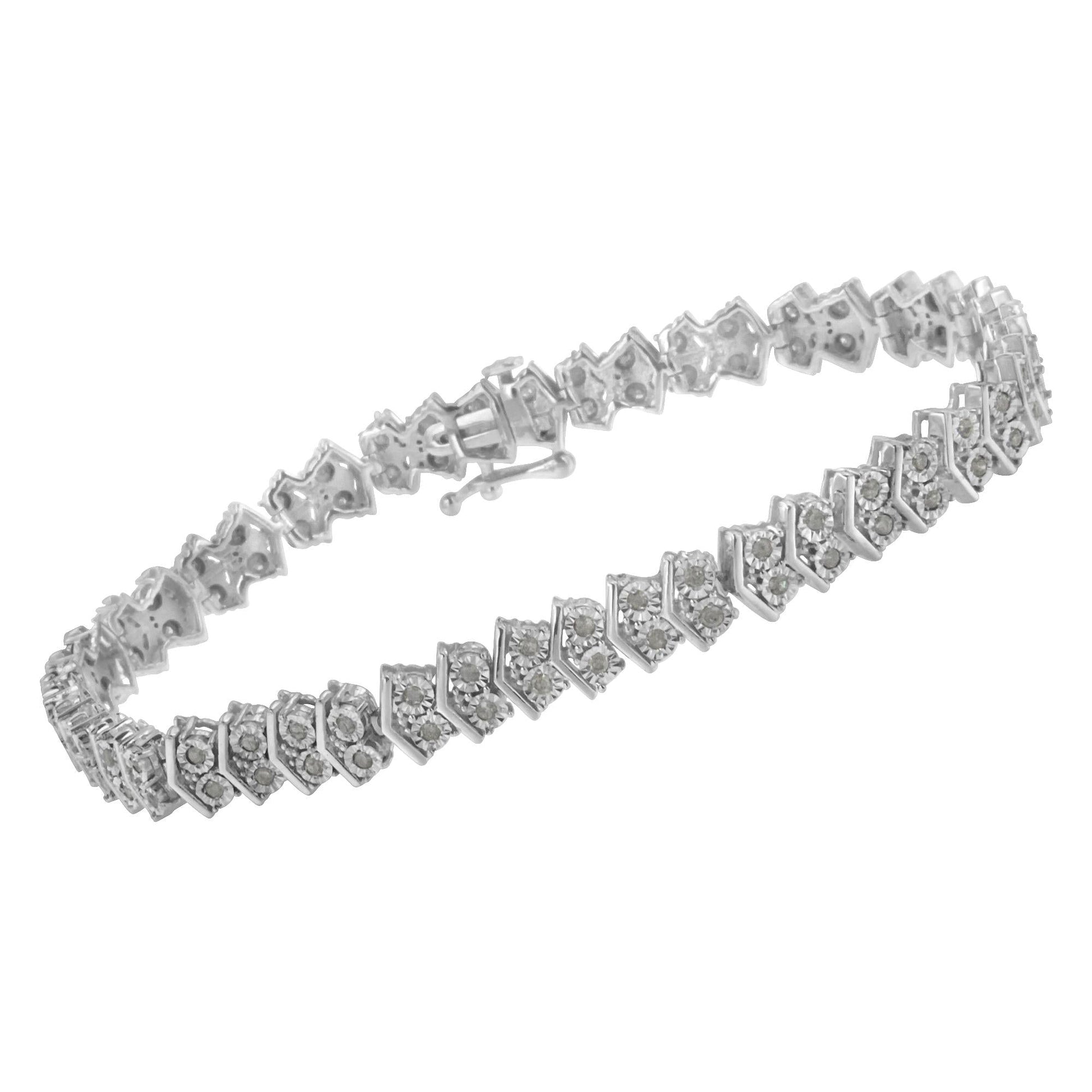 .925 Sterling Silver 1.0 cttw Diamond "Arrow" Shape Tennis Link Bracelet (I-J Color, I3 Clarity) -7.25"-3