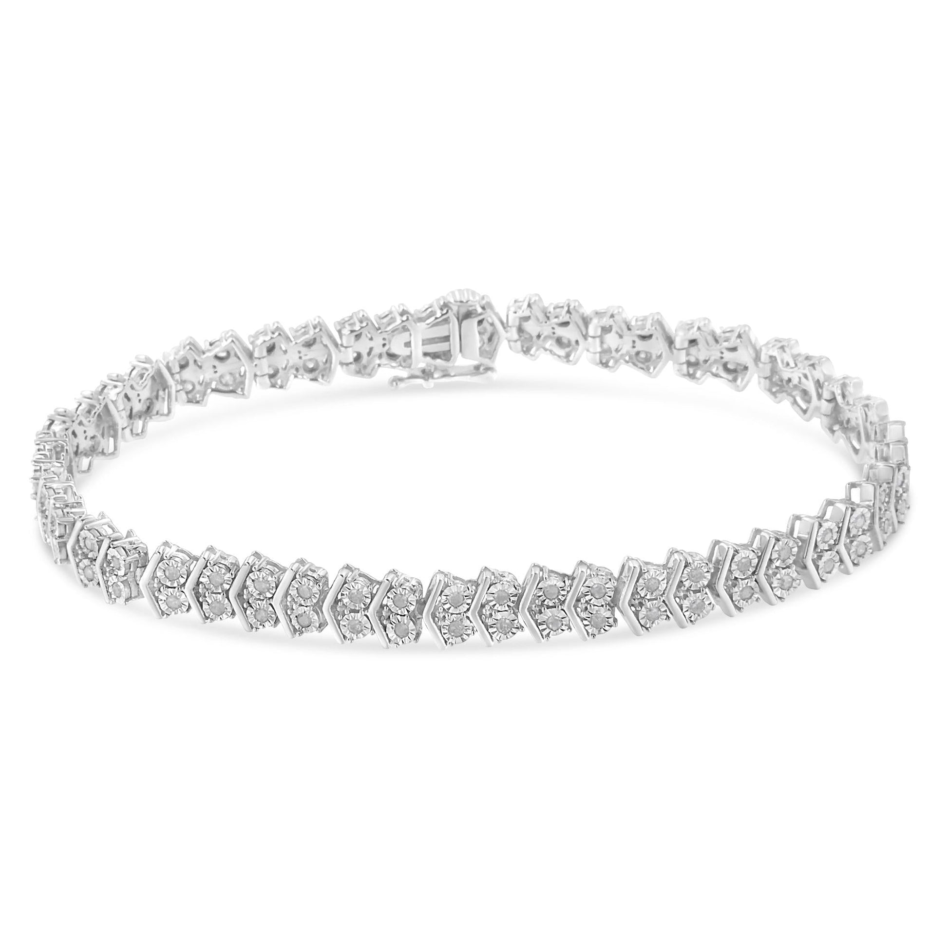 .925 Sterling Silver 1.0 Cttw Chevron 2 Stone Arrow Link Tennis Bracelet (I-J Color, I3 Clarity) - 7”-1
