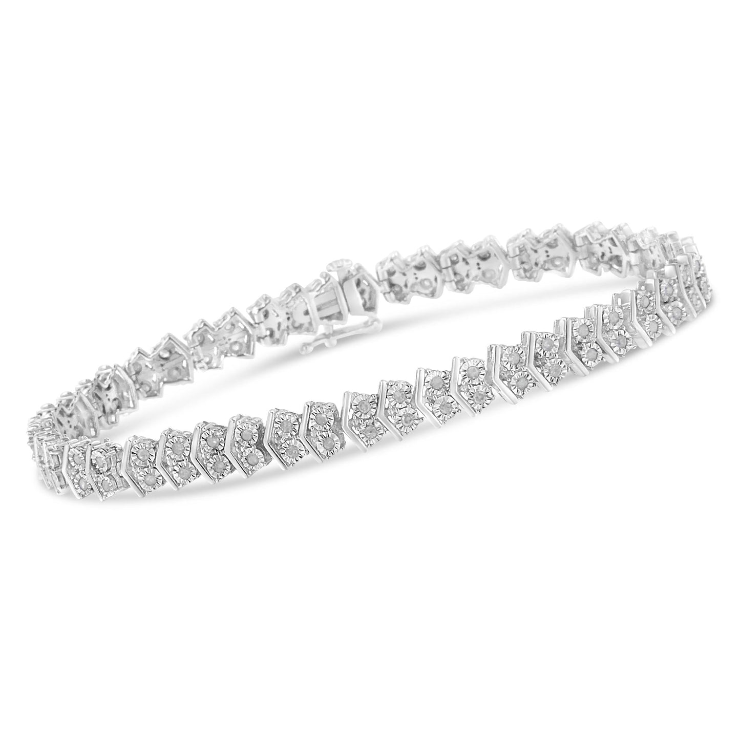 .925 Sterling Silver 1.0 Cttw Chevron 2 Stone Arrow Link Tennis Bracelet (I-J Color, I3 Clarity) - 7”-3