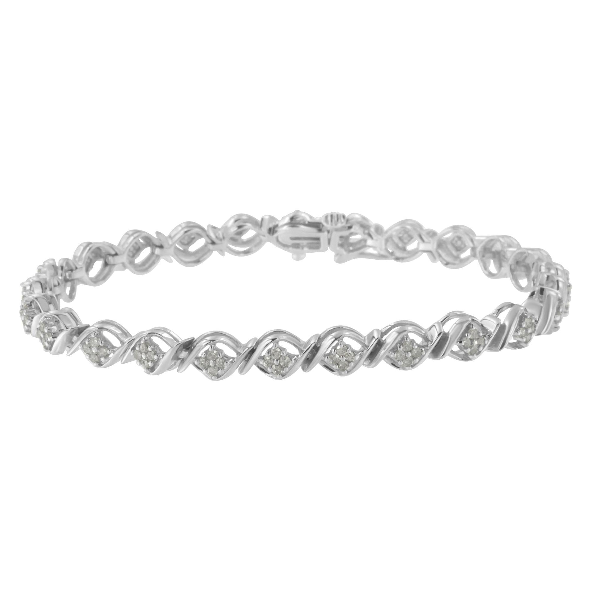 Sterling Silver Diamond Cluster Link Bracelet (1 cttw, I-J Color, I2-I3 Clarity)-0