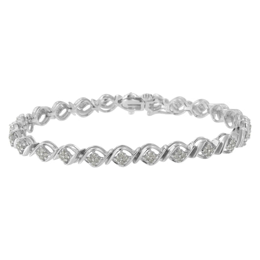 Sterling Silver Diamond Cluster Link Bracelet (1 cttw, I-J Color, I2-I3 Clarity)-0