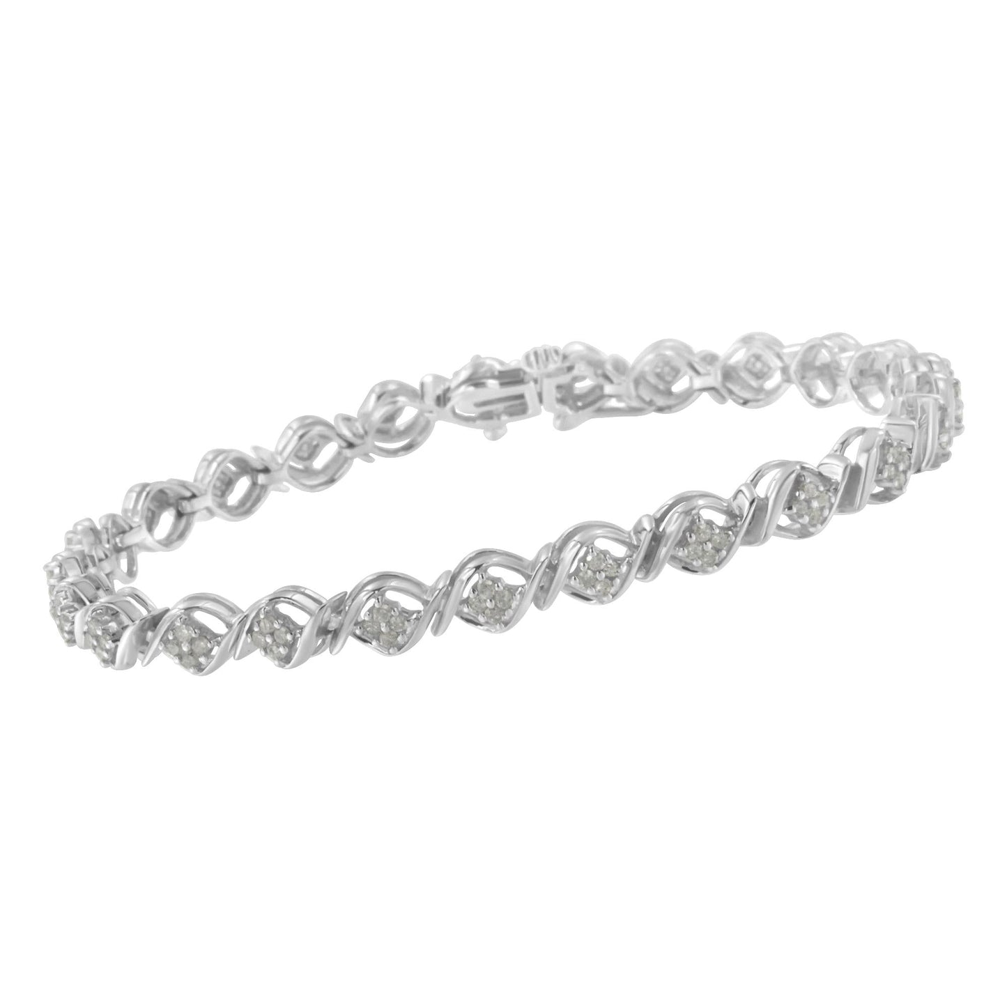 Sterling Silver Diamond Cluster Link Bracelet (1 cttw, I-J Color, I2-I3 Clarity)-3