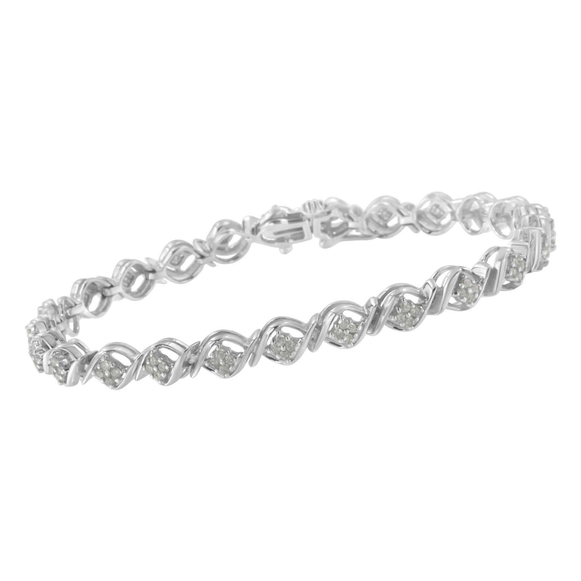 Sterling Silver Diamond Cluster Link Bracelet (1 cttw, I-J Color, I2-I3 Clarity)-3