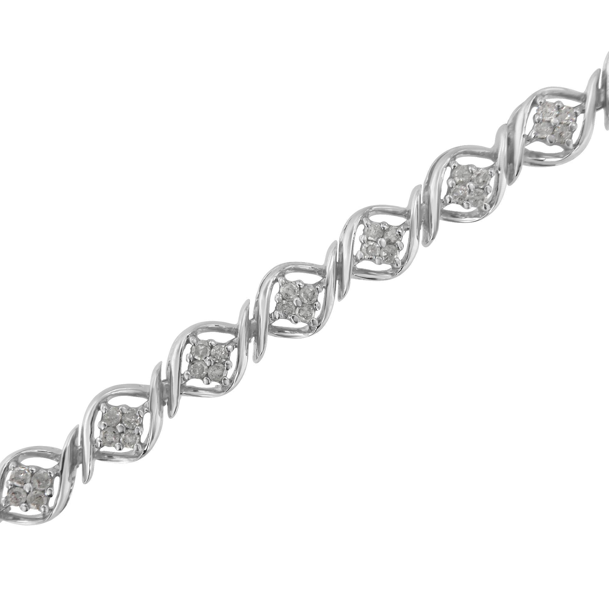 Sterling Silver Diamond Cluster Link Bracelet (1 cttw, I-J Color, I2-I3 Clarity)-4