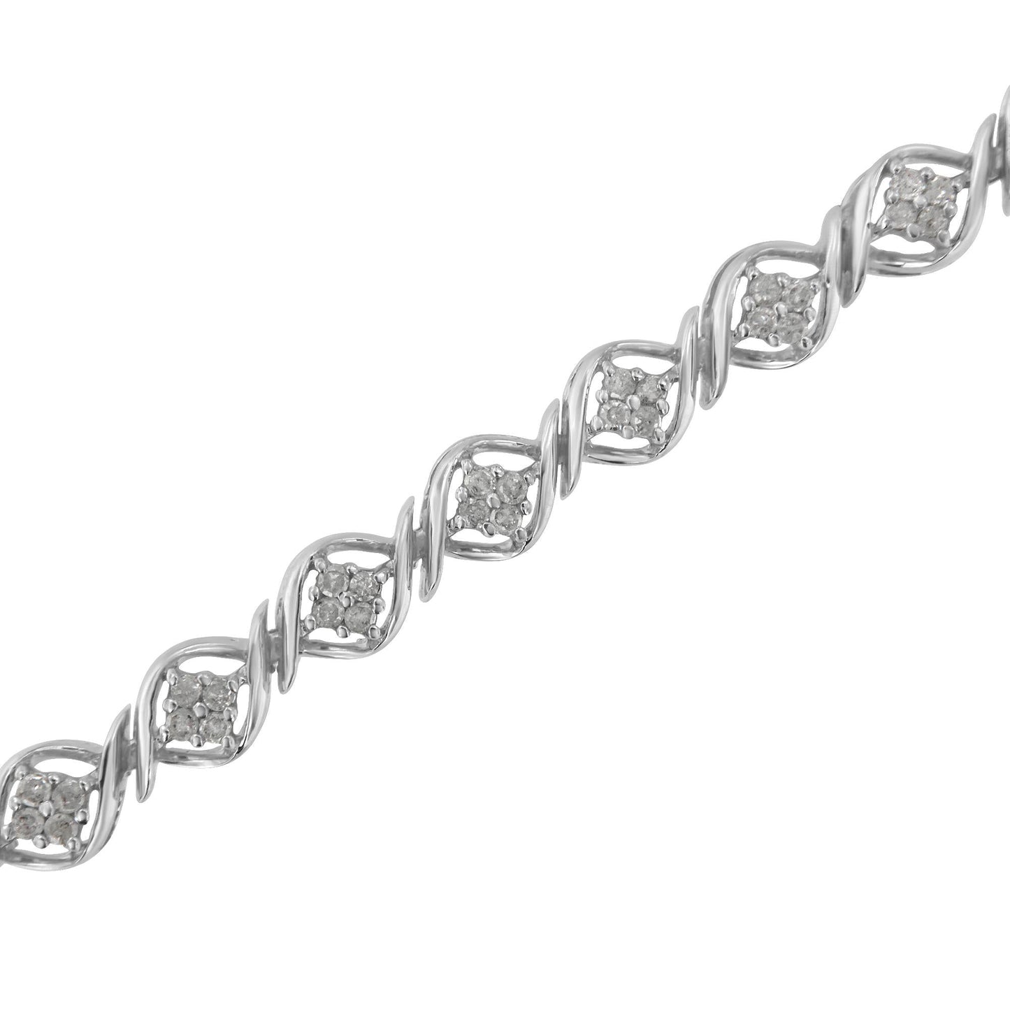Sterling Silver Diamond Cluster Link Bracelet (1 cttw, I-J Color, I2-I3 Clarity)-4